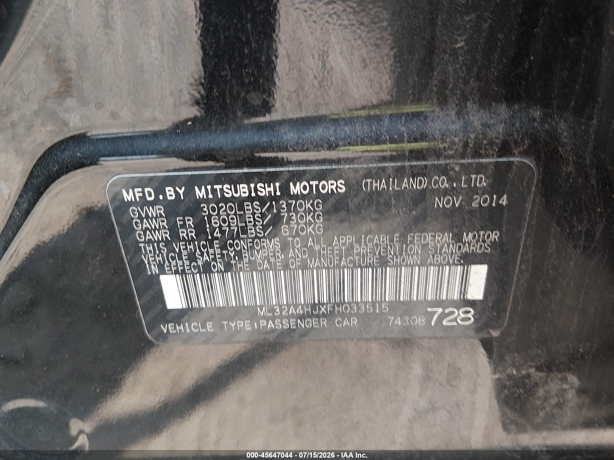 2015 Mitsubishi Mirage Es Черный vin: ML32A4HJXFH033515