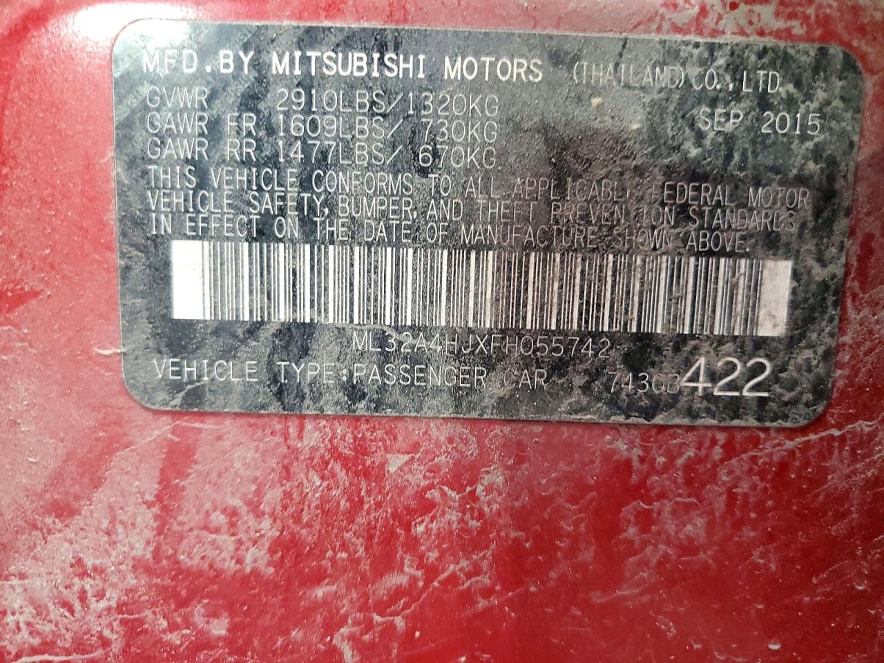 2015 Mitsubishi Mirage Es Burgundy vin: ML32A4HJXFH055742