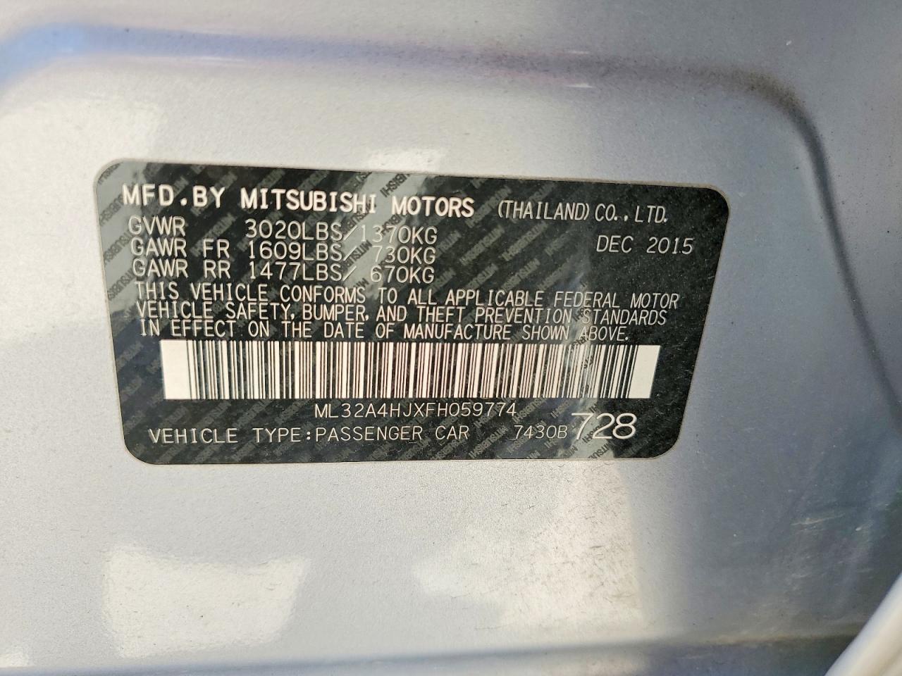 2015 Mitsubishi Mirage Es Silver vin: ML32A4HJXFH059774