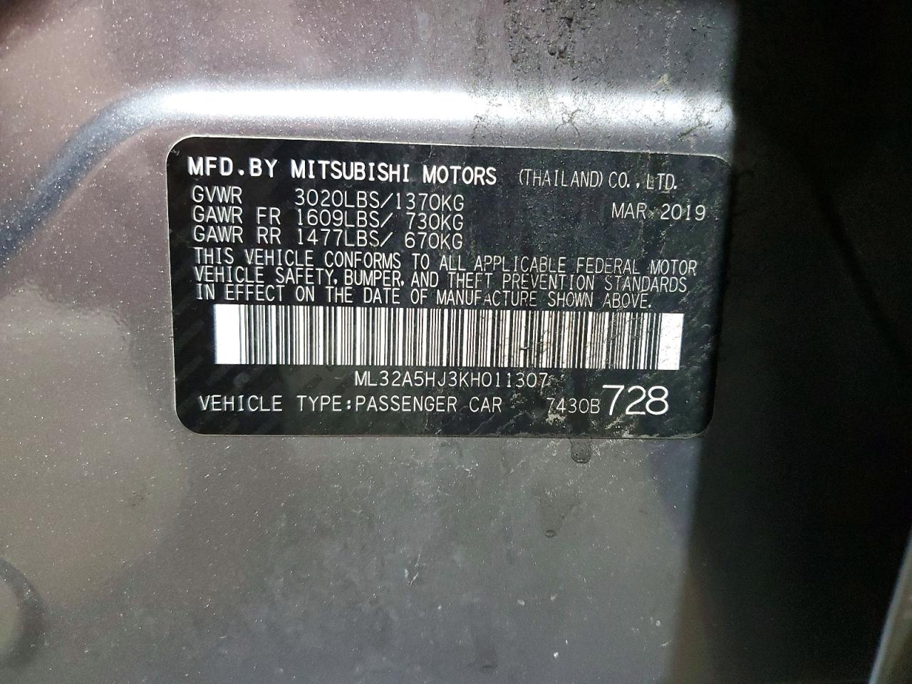 2019 Mitsubishi Mirage Le Серый vin: ML32A5HJ3KH011307