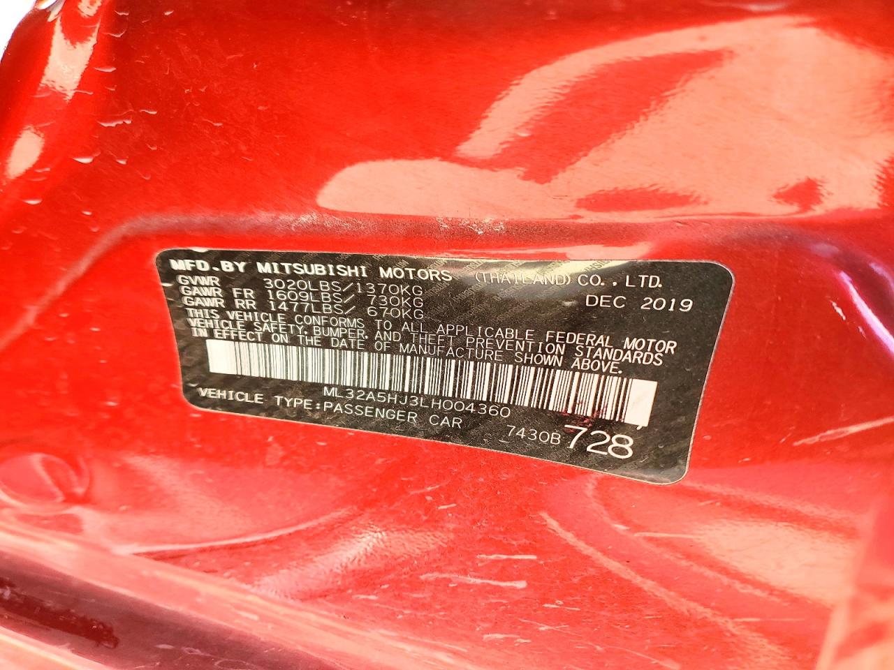 2020 Mitsubishi Mirage Le Red vin: ML32A5HJ3LH004360