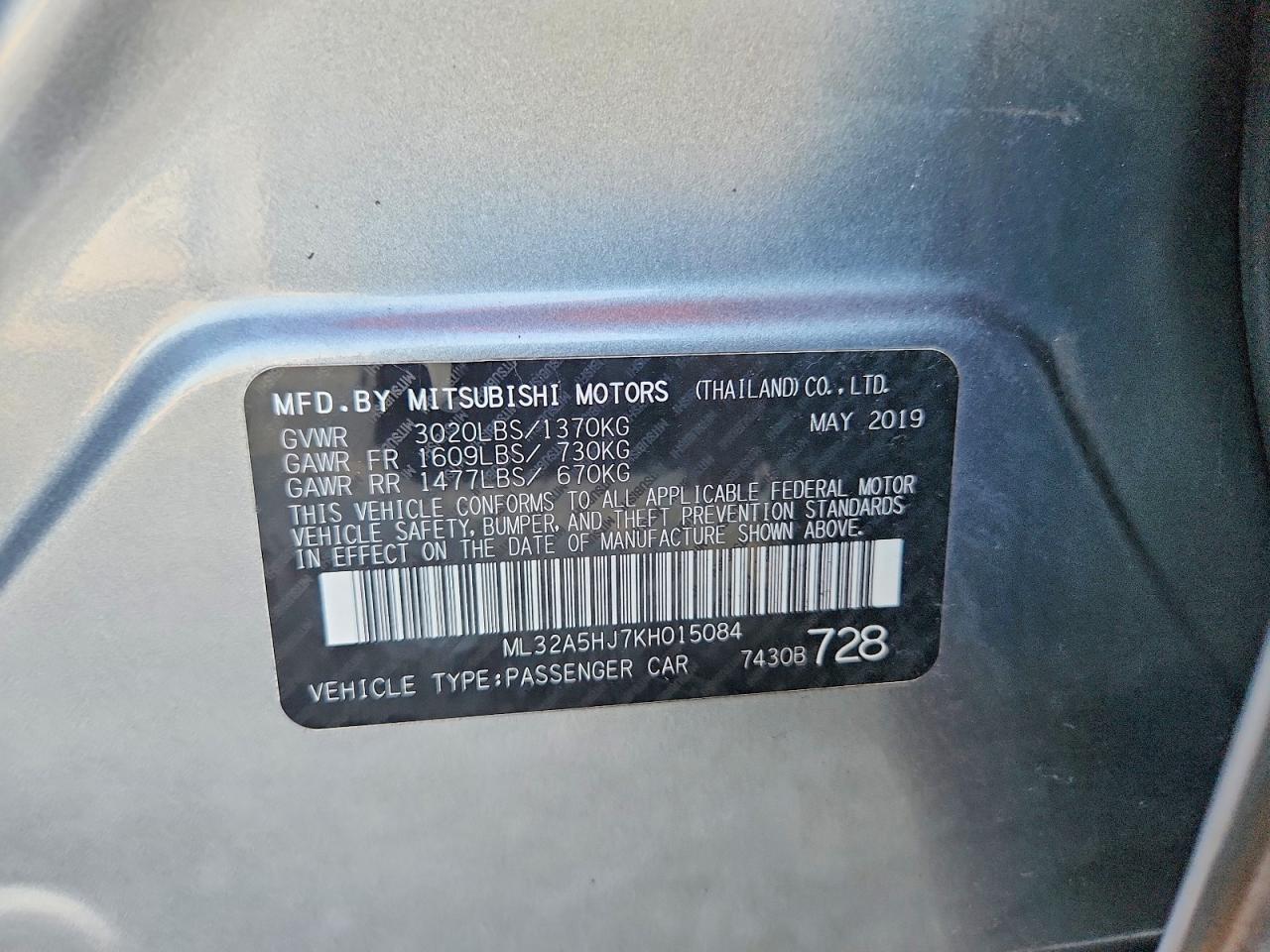 2019 Mitsubishi Mirage Le Gray vin: ML32A5HJ7KH015084