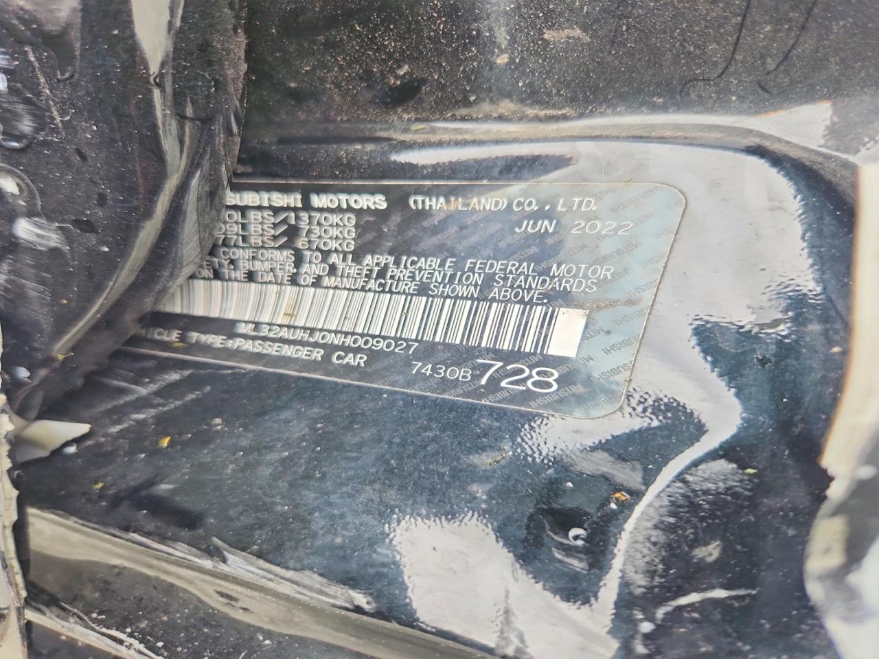 2022 Mitsubishi Mirage Es Черный vin: ML32AUHJ0NH009027