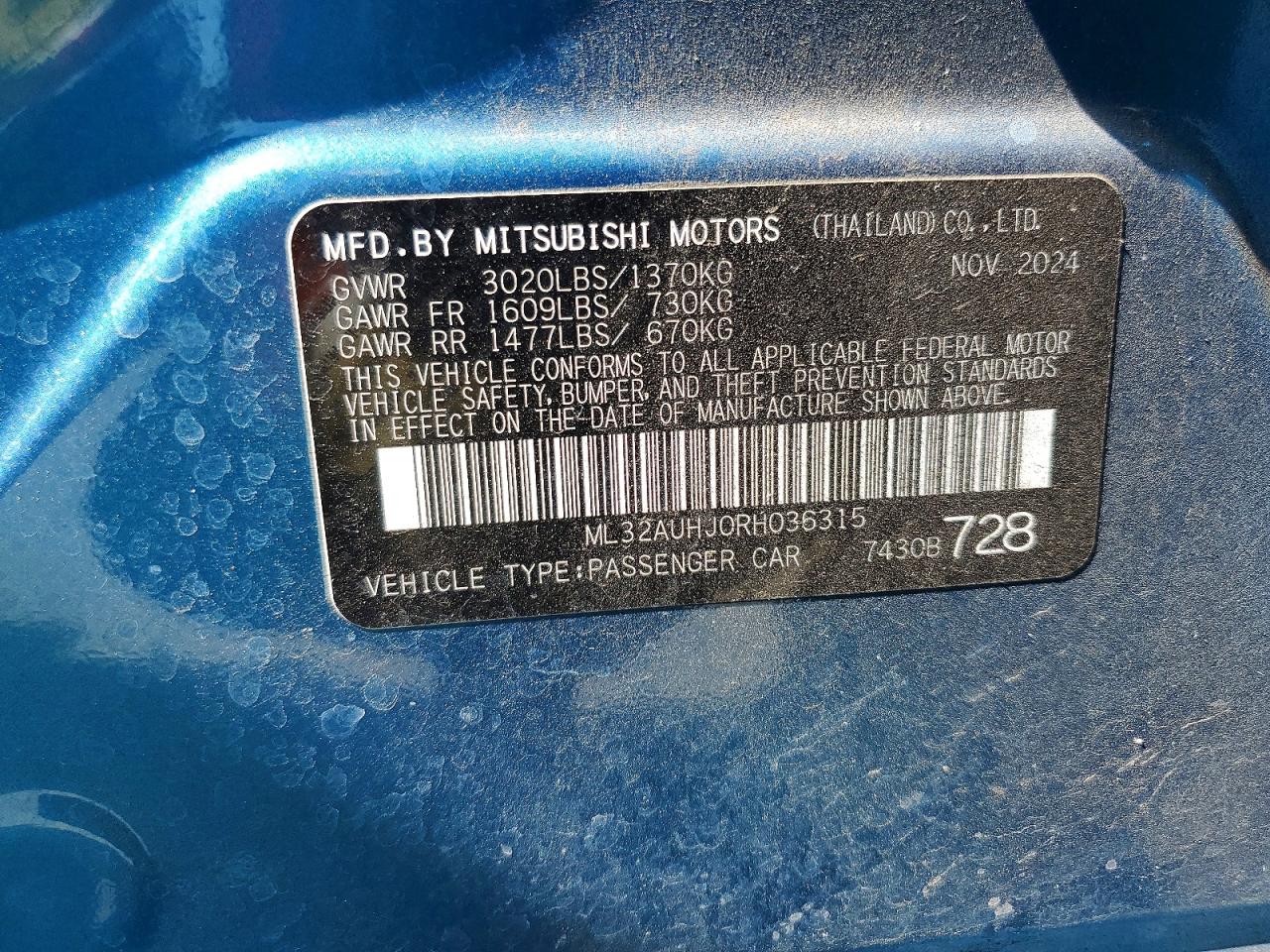 2024 Mitsubishi Mirage Es Синий vin: ML32AUHJ0RH036315