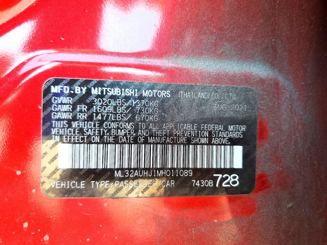 2021 Mitsubishi Mirage Es Red vin: ML32AUHJ1MH011089
