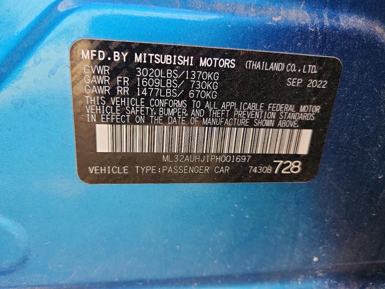 2023 Mitsubishi Mirage Es Blue vin: ML32AUHJ1PH001697