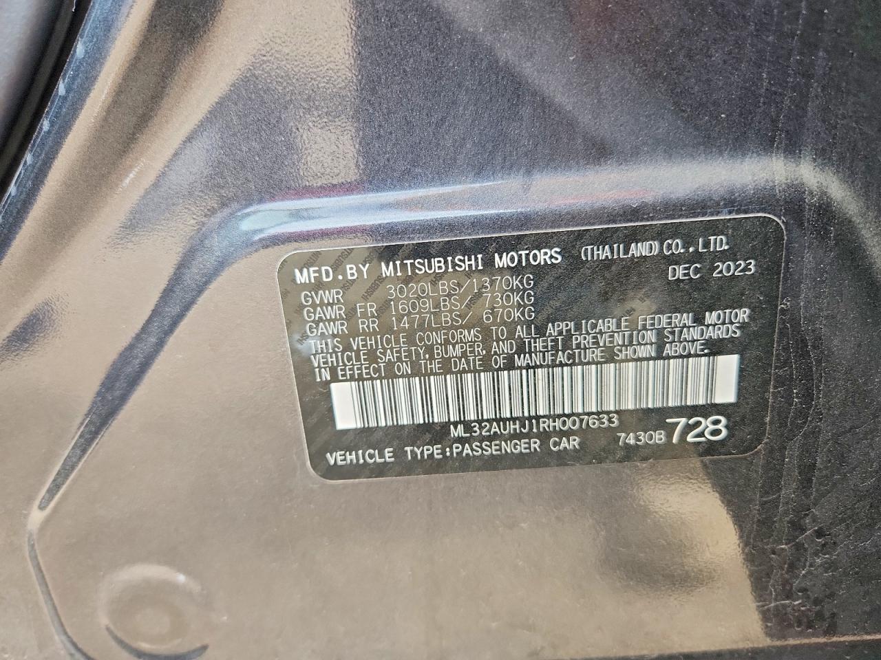 2024 Mitsubishi Mirage Es Gray vin: ML32AUHJ1RH007633
