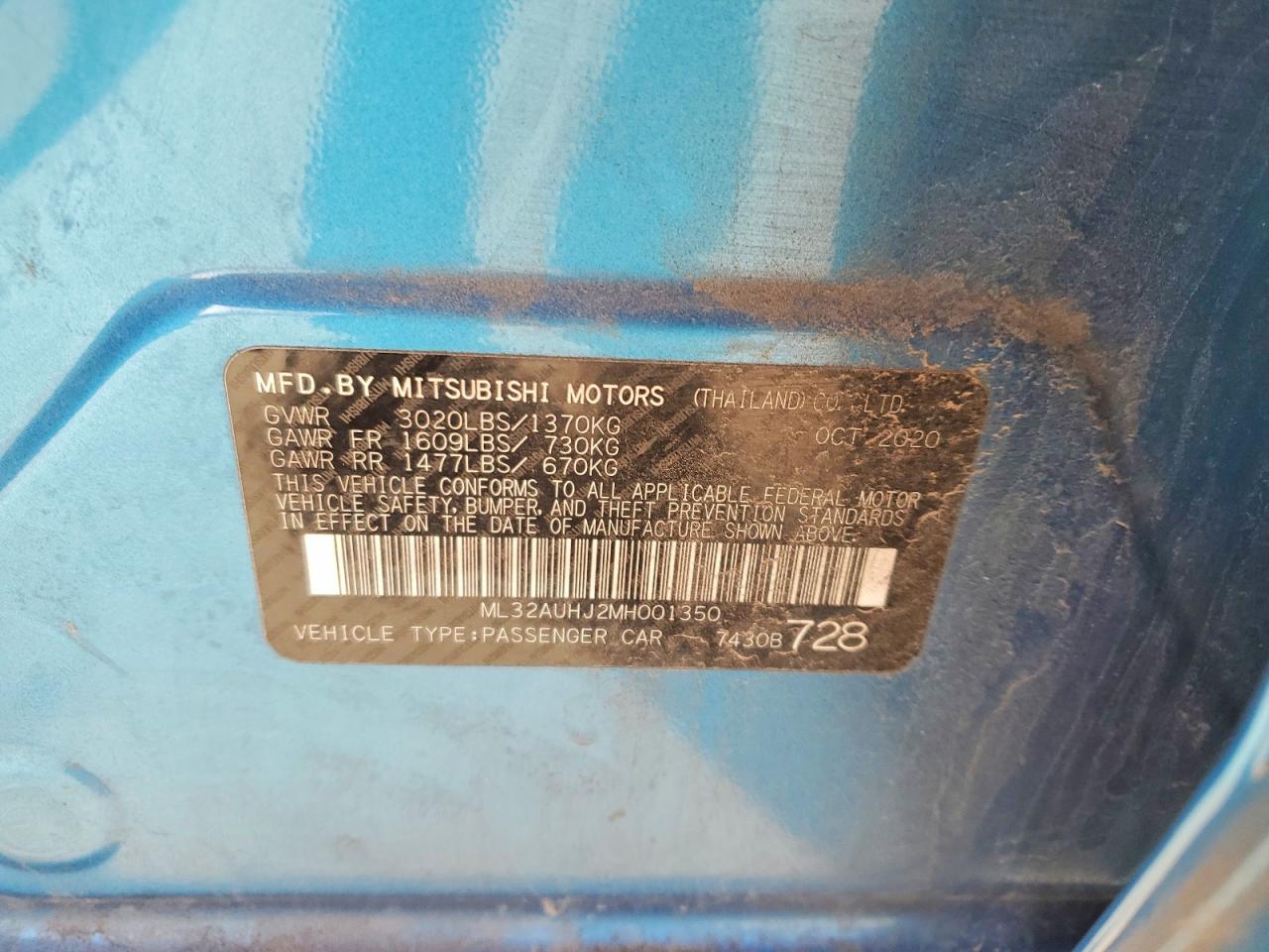 2021 Mitsubishi Mirage Es Blue vin: ML32AUHJ2MH001350