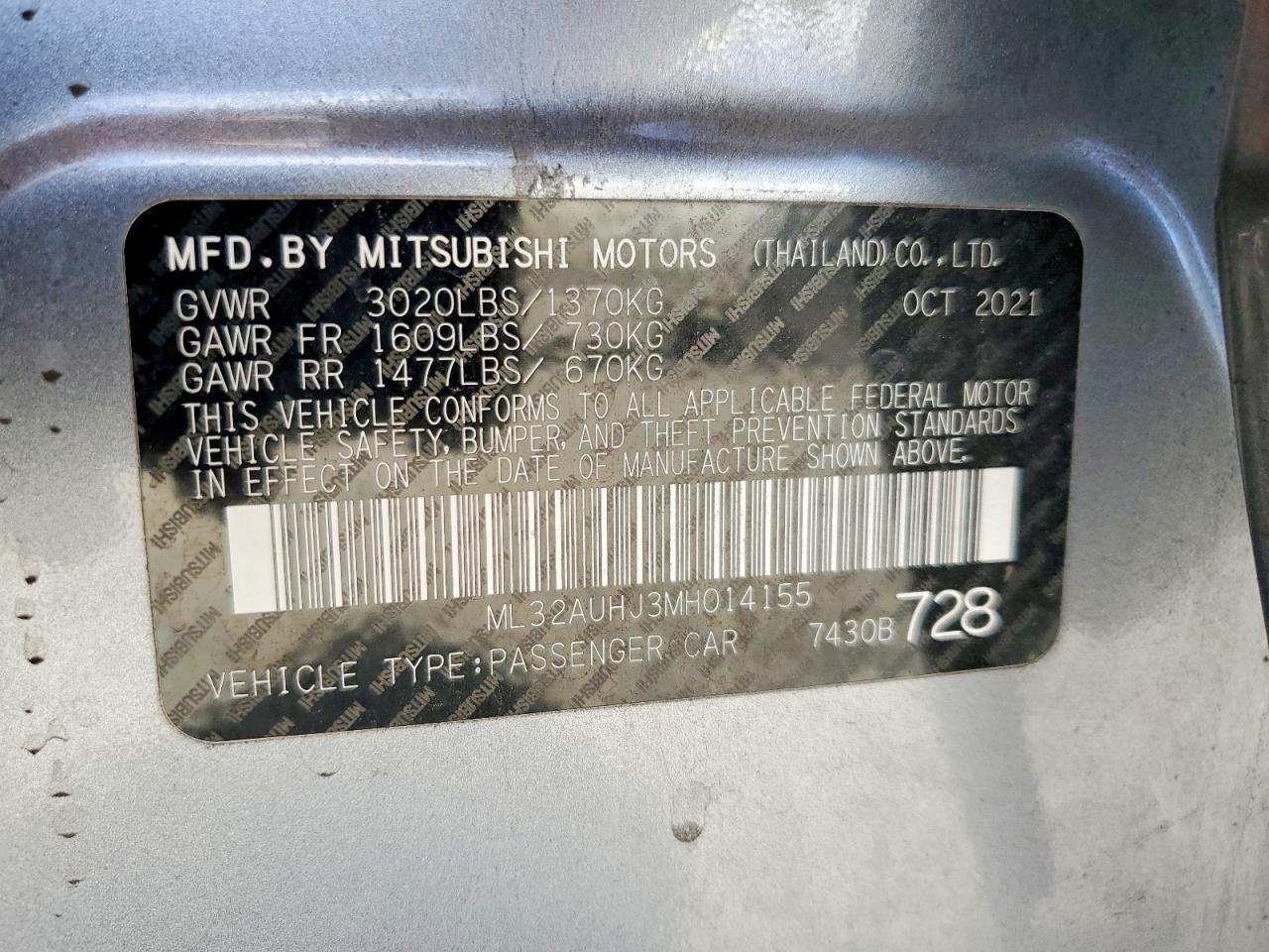 2021 Mitsubishi Mirage Es Gray vin: ML32AUHJ3MH014155
