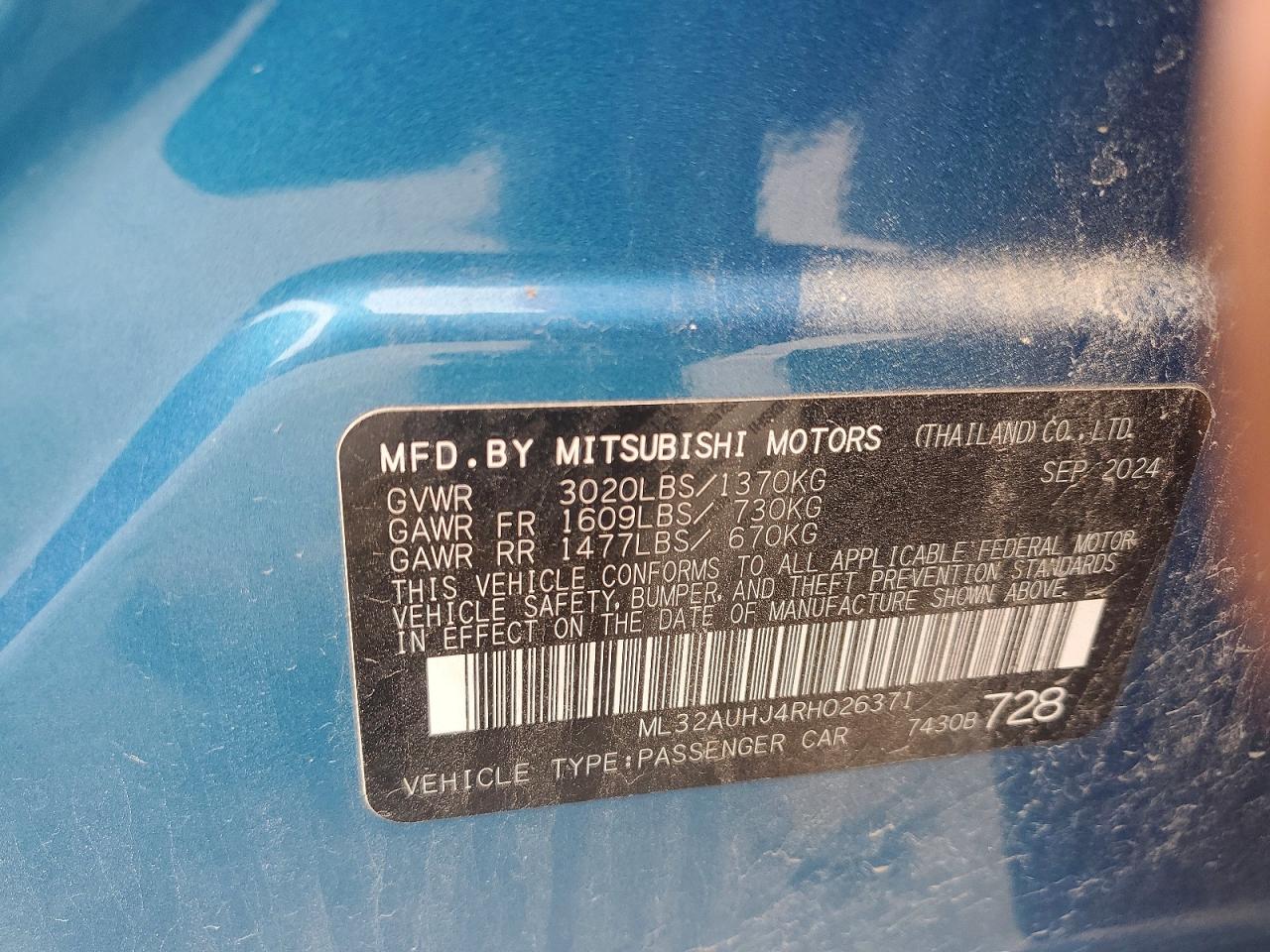 2024 Mitsubishi Mirage Es Blue vin: ML32AUHJ4RH026371