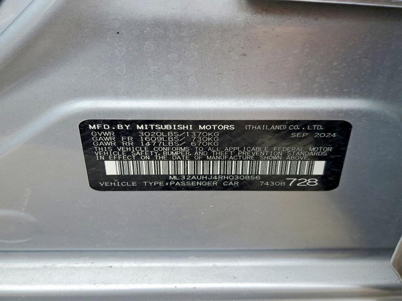 2024 Mitsubishi Mirage Es Серебряный vin: ML32AUHJ4RH030856
