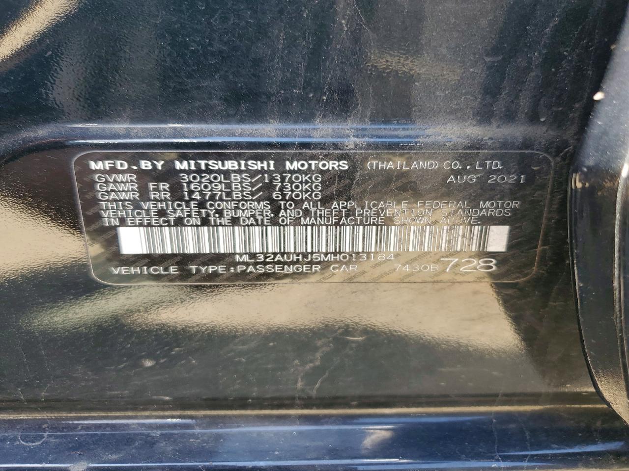2021 Mitsubishi Mirage Black vin: ML32AUHJ5MH013184