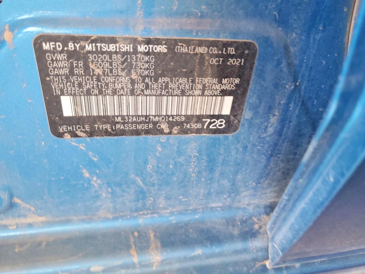 2021 Mitsubishi Mirage Es Blue vin: ML32AUHJ7MH014269