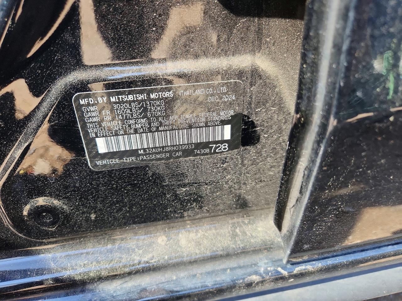 2024 Mitsubishi Mirage Es Black vin: ML32AUHJ8RH039933