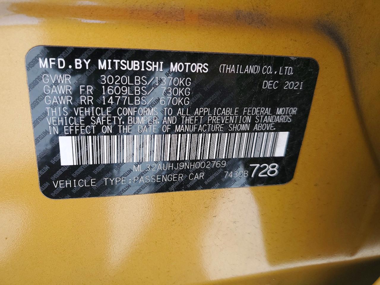 2022 Mitsubishi Mirage Es Yellow vin: ML32AUHJ9NH002769