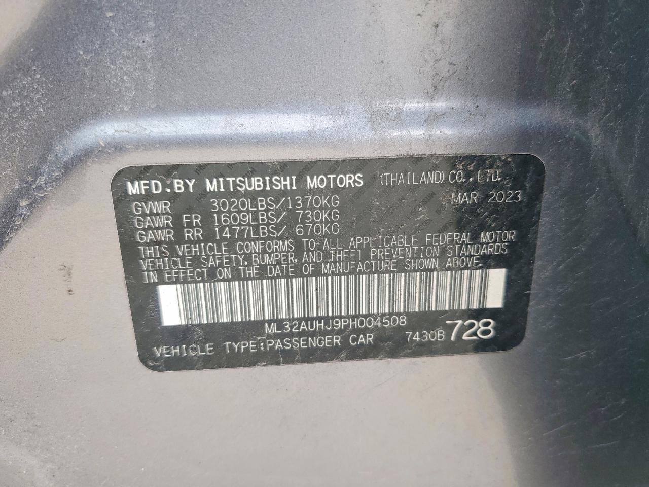 2023 Mitsubishi Mirage Es Серый vin: ML32AUHJ9PH004508