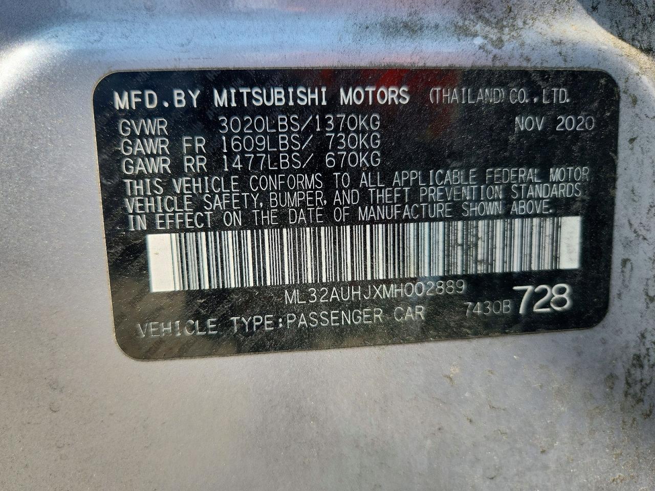 2021 Mitsubishi Mirage Es Серебряный vin: ML32AUHJXMH002889