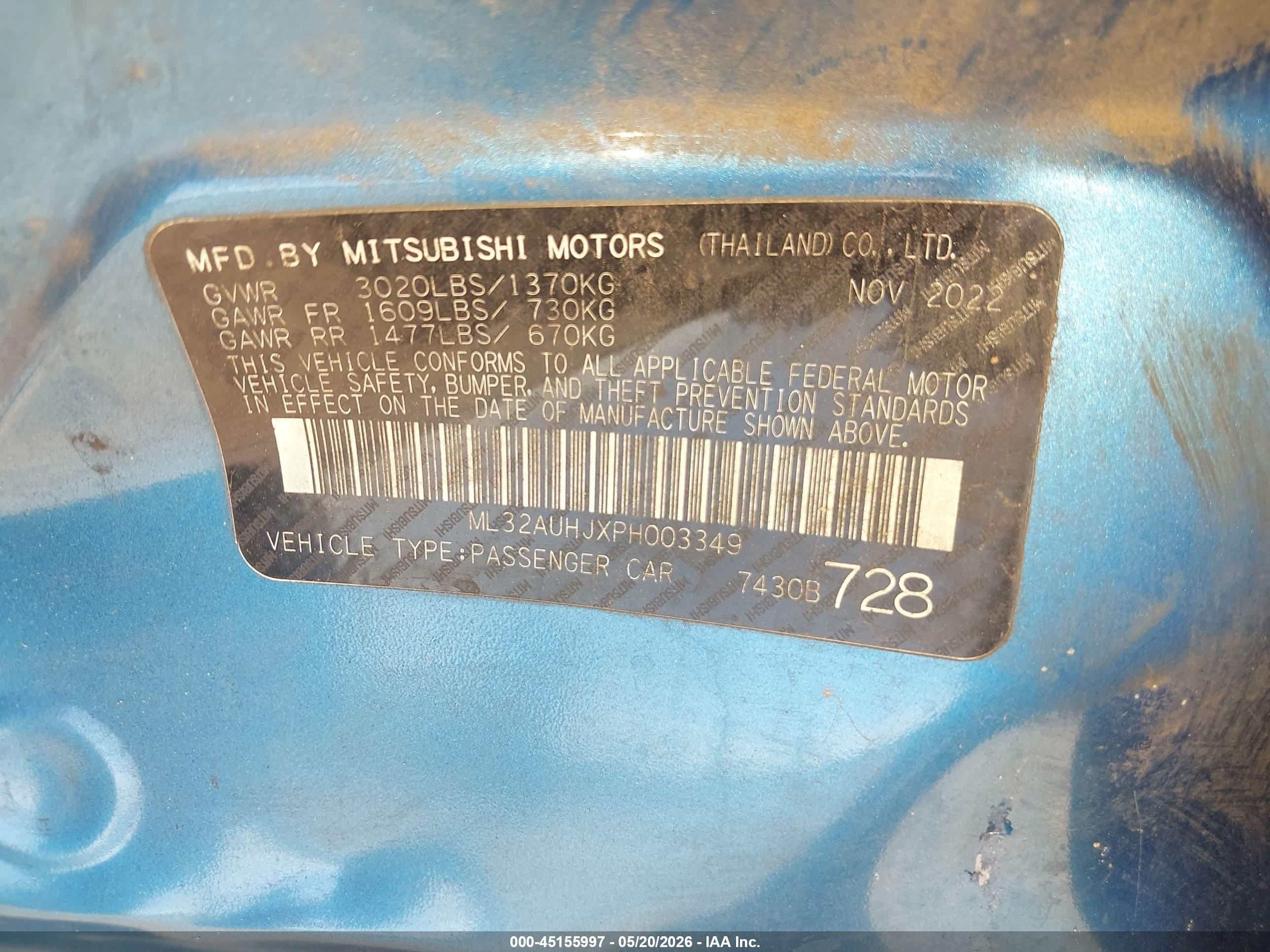 2023 Mitsubishi Mirage Es/le Синий vin: ML32AUHJXPH003349