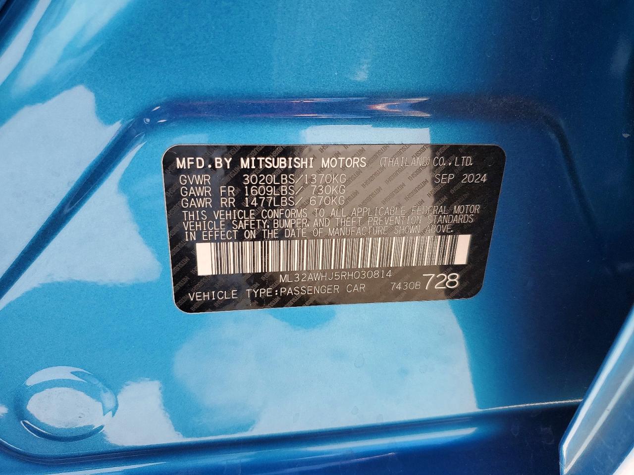 2024 Mitsubishi Mirage Se Синий vin: ML32AWHJ5RH030814
