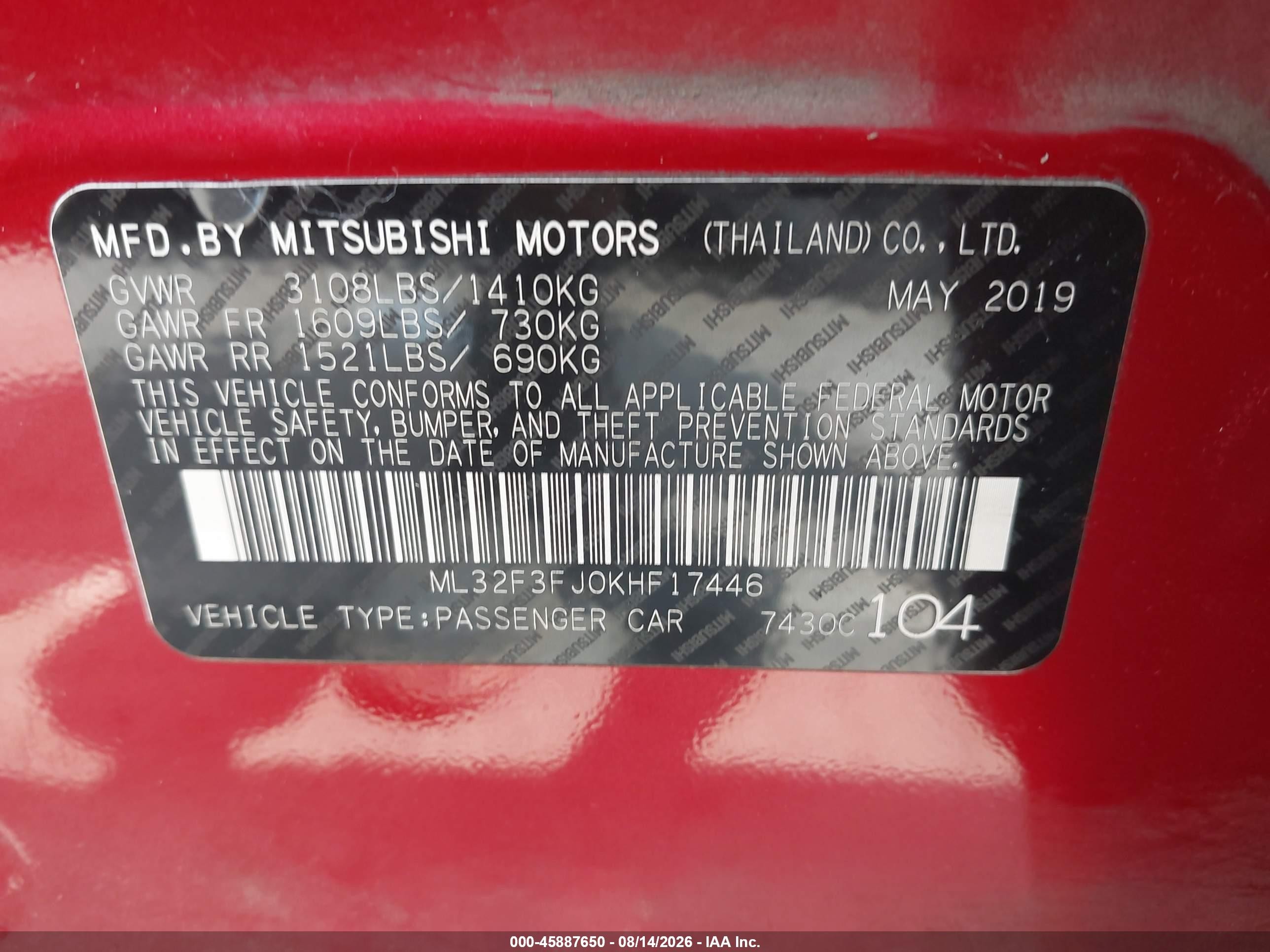 2019 Mitsubishi Mirage G4 Es Red vin: ML32F3FJ0KHF17446