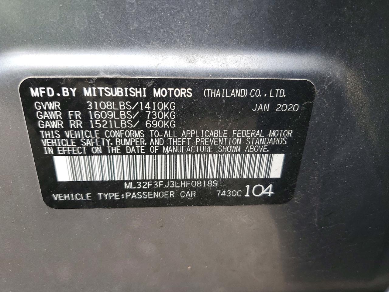 2020 Mitsubishi Mirage G4 Es Gray vin: ML32F3FJ3LHF08189