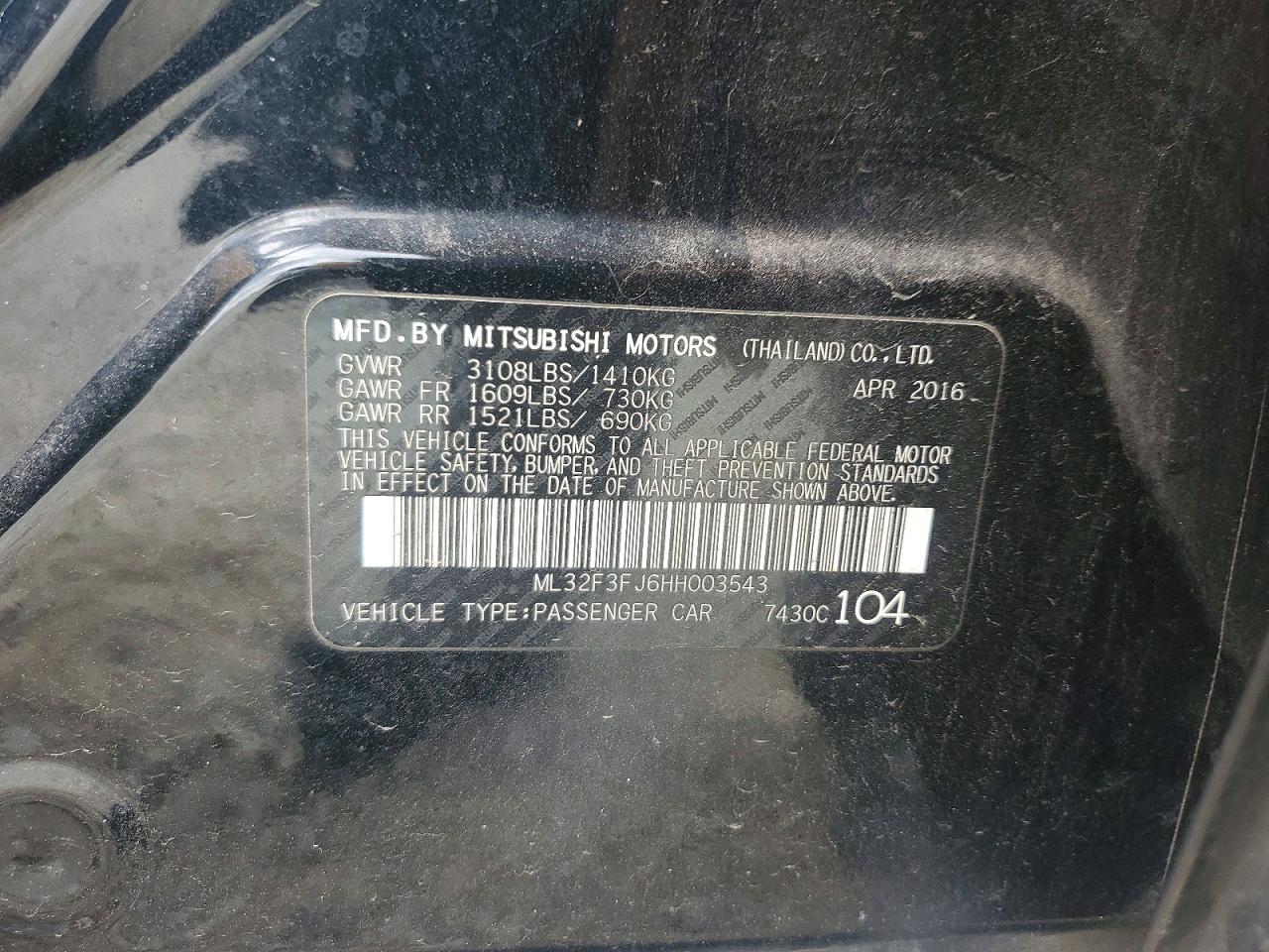 2017 Mitsubishi Mirage G4 Es Black vin: ML32F3FJ6HH003543