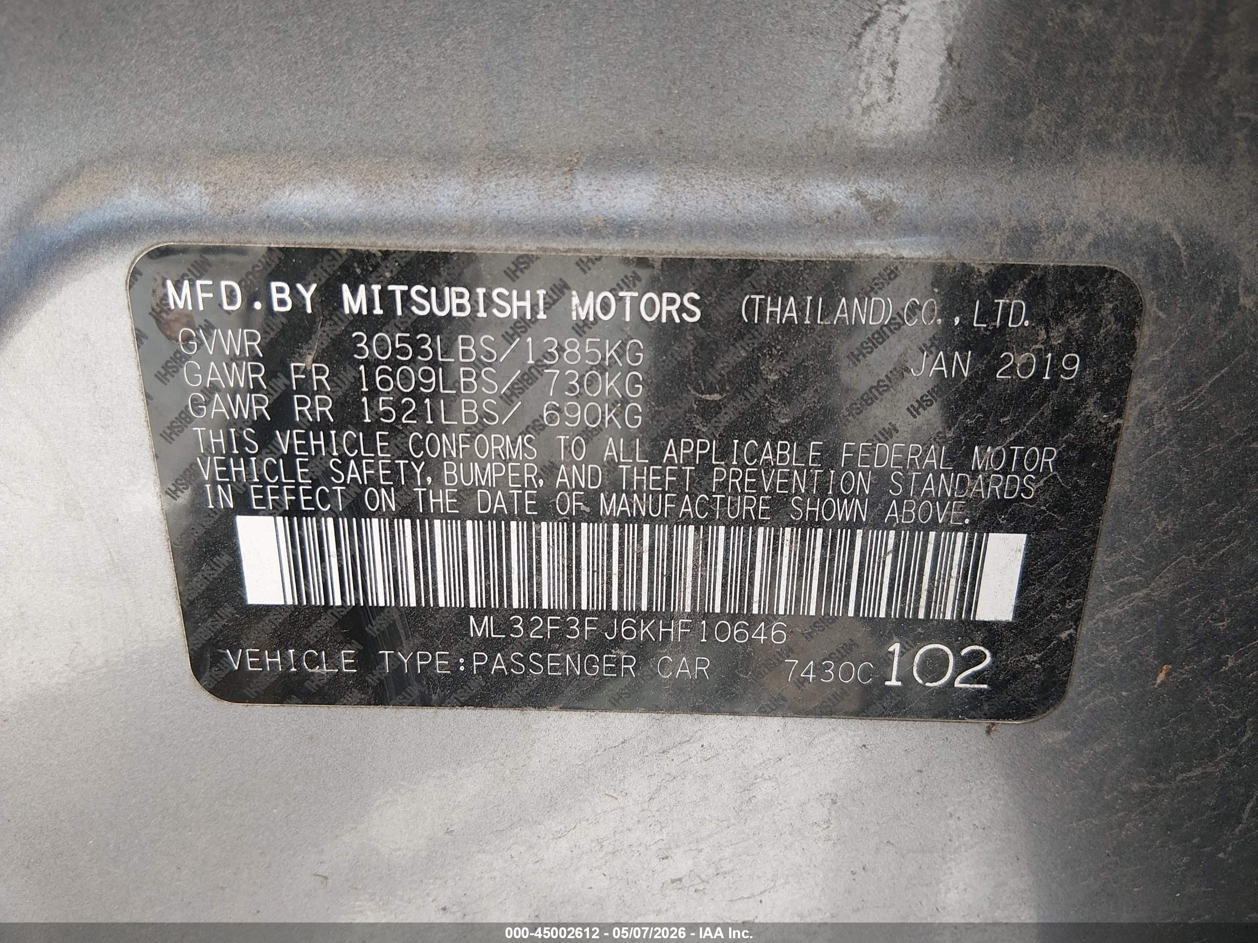 2019 Mitsubishi Mirage G4 Es Gray vin: ML32F3FJ6KHF10646