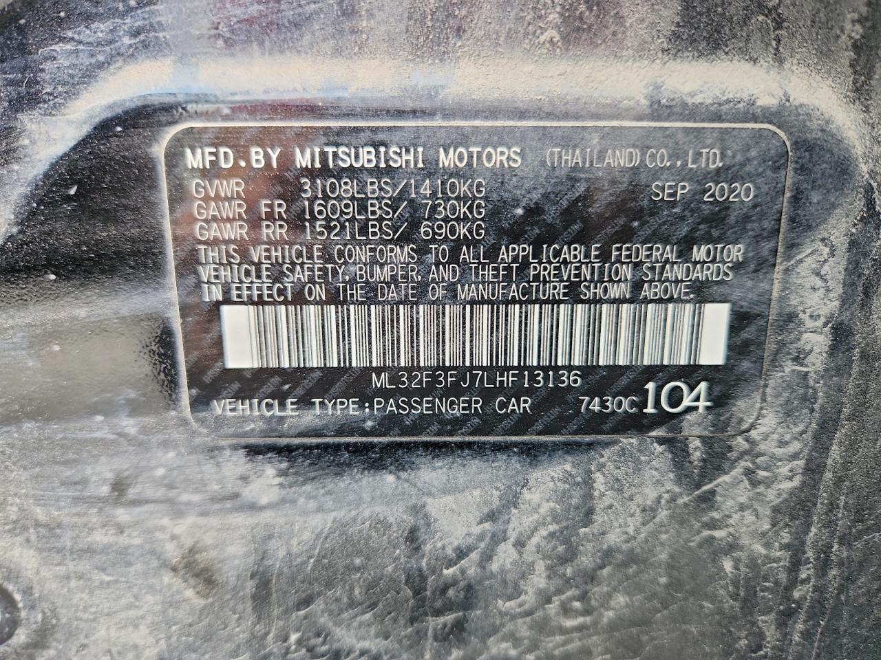 2020 Mitsubishi Mirage G4 Es Black vin: ML32F3FJ7LHF13136