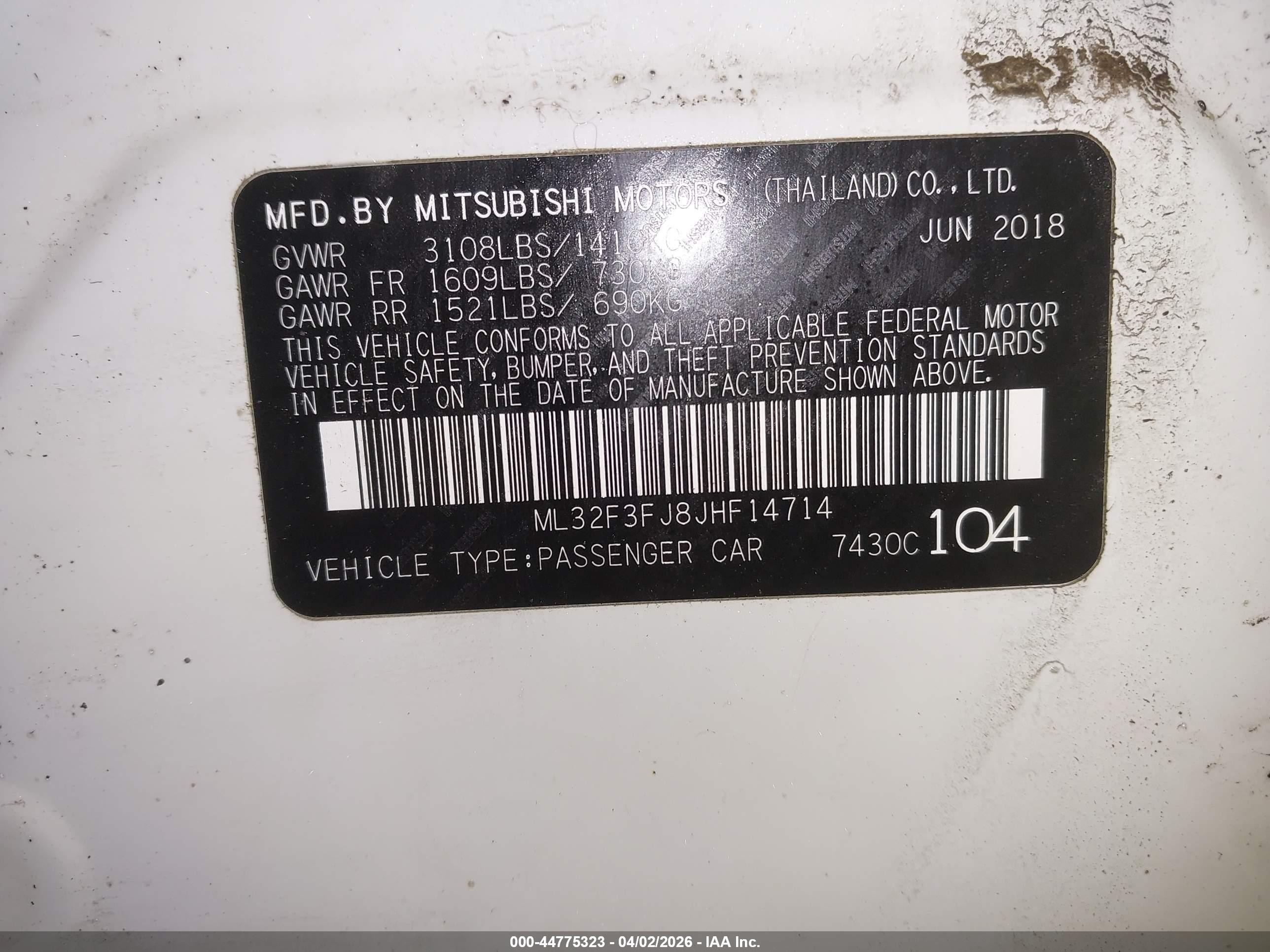 2018 Mitsubishi Mirage G4 Es White vin: ML32F3FJ8JHF14714
