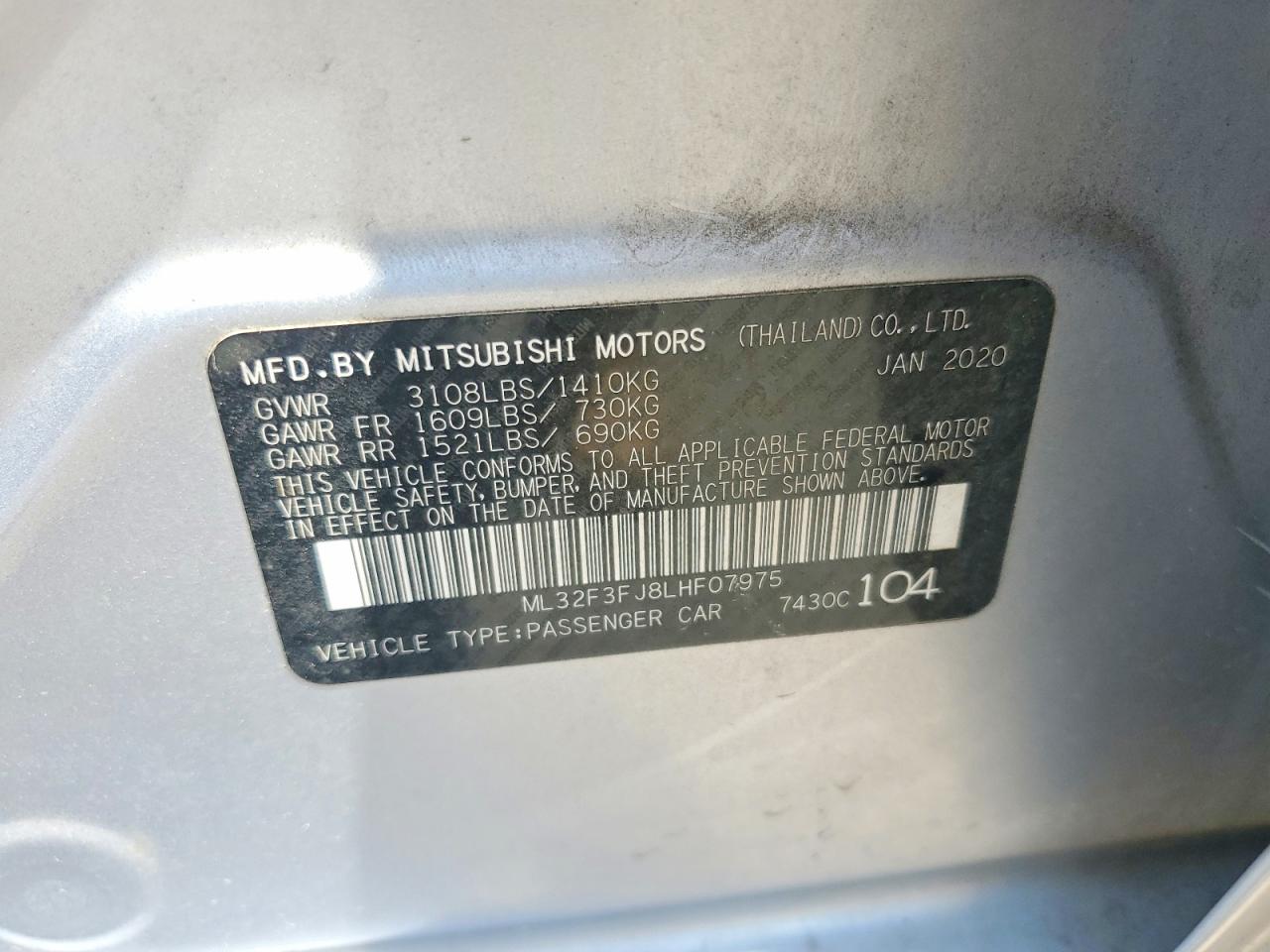 2020 Mitsubishi Mirage G4 Es Silver vin: ML32F3FJ8LHF07975