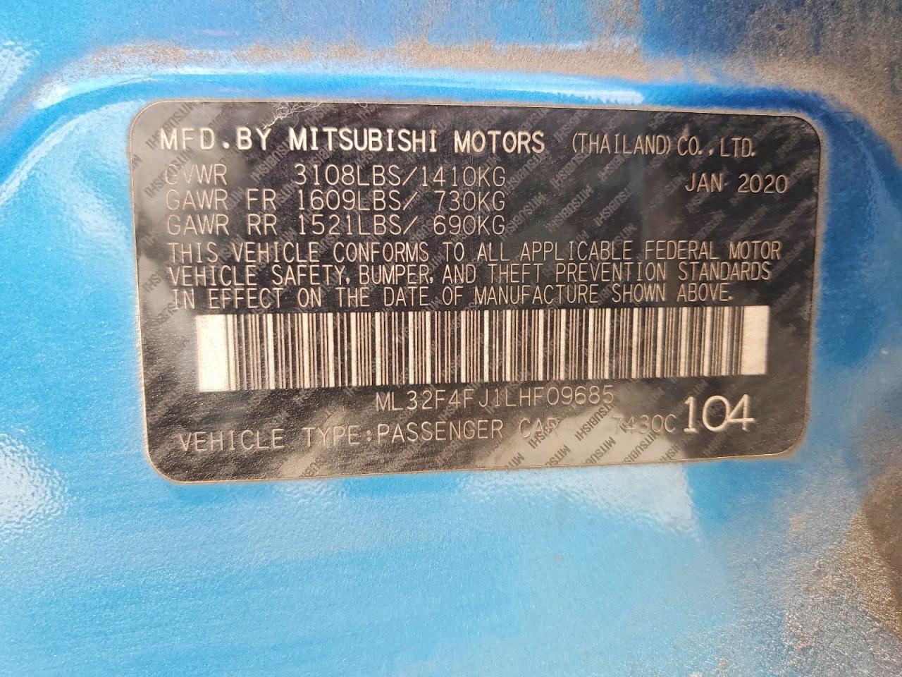 2020 Mitsubishi Mirage G4 Se Blue vin: ML32F4FJ1LHF09685