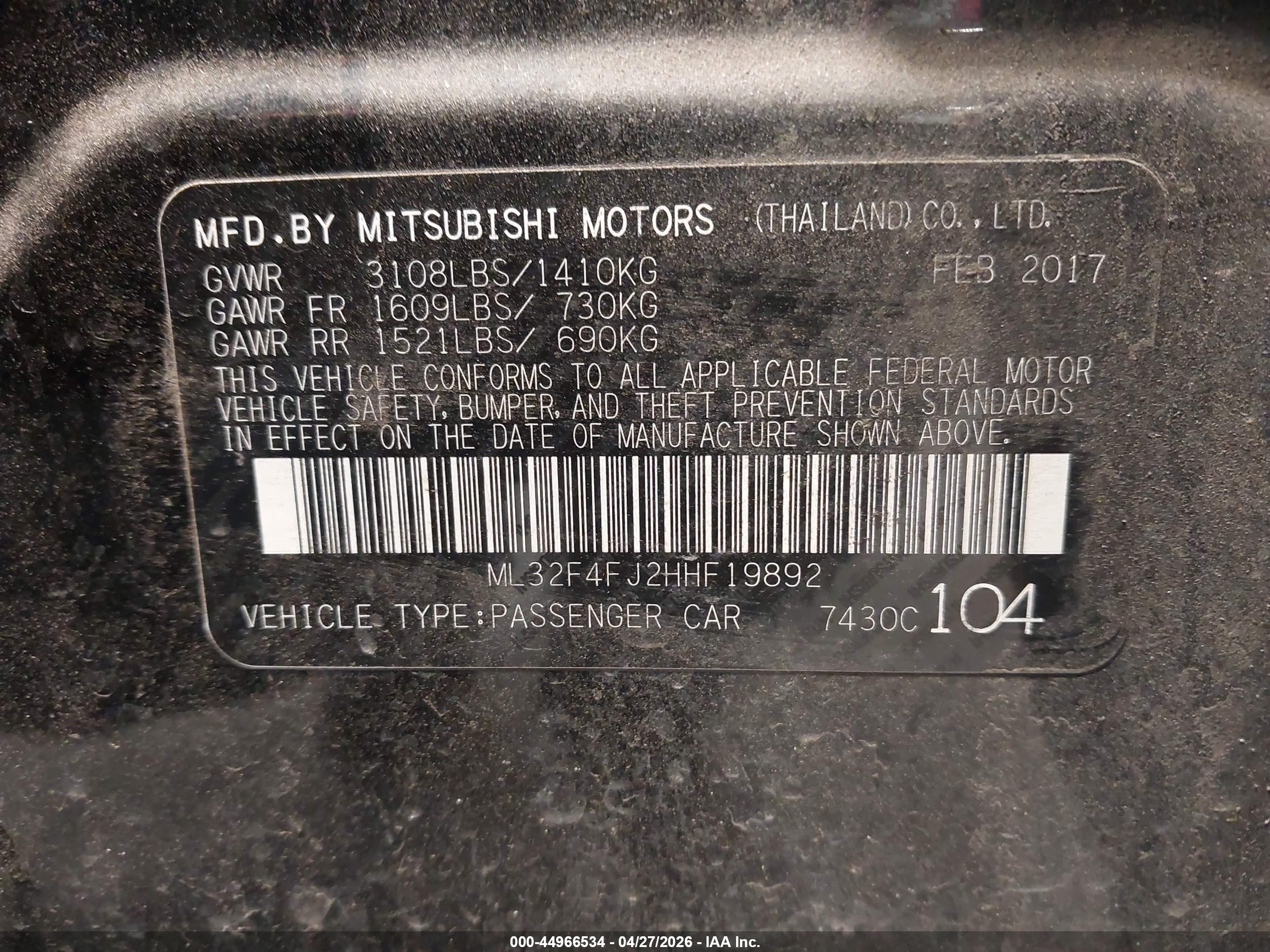 2017 Mitsubishi Mirage G4 Se Black vin: ML32F4FJ2HHF19892