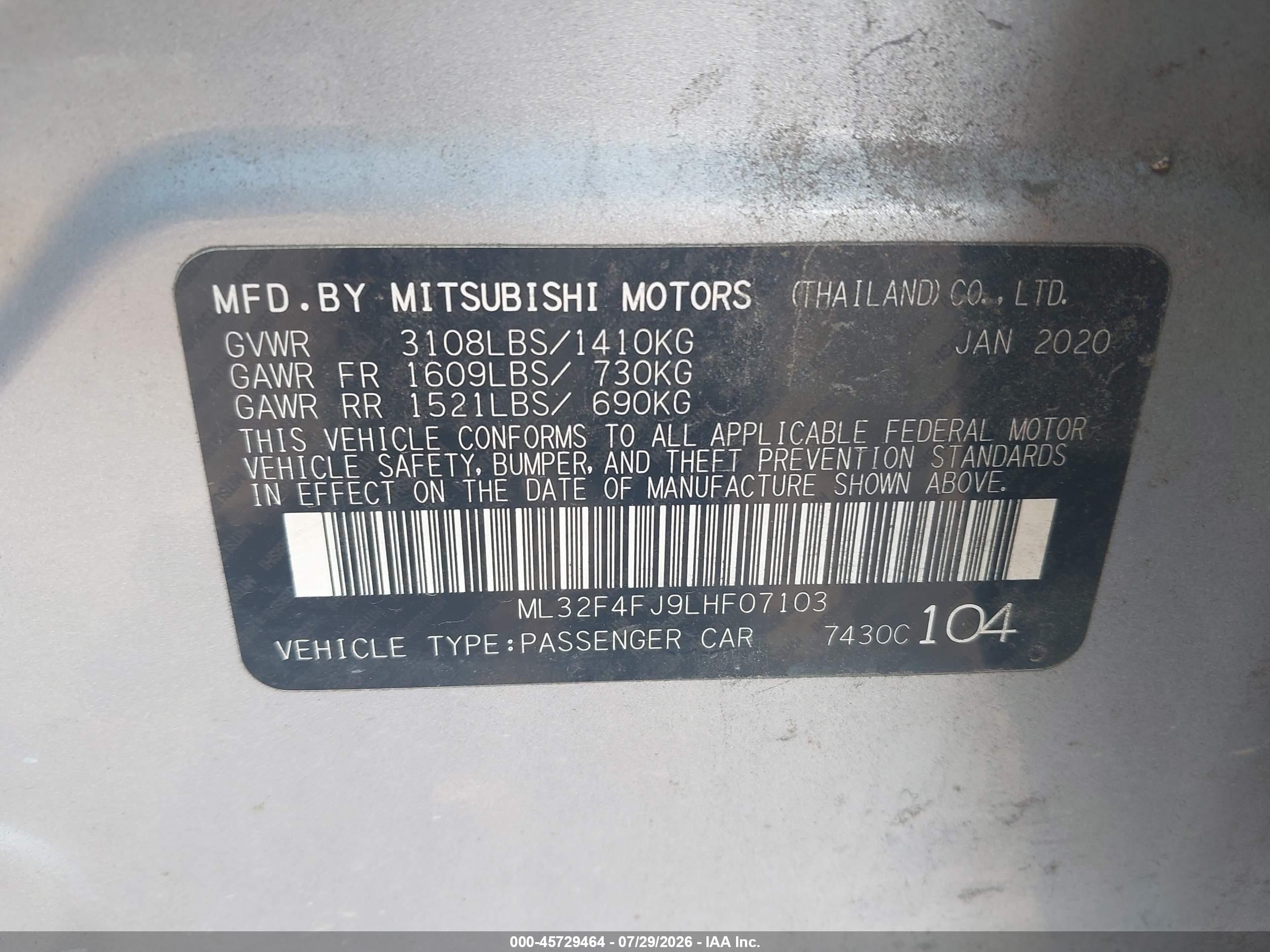 2020 Mitsubishi Mirage G4 Le Серебряный vin: ML32F4FJ9LHF07103