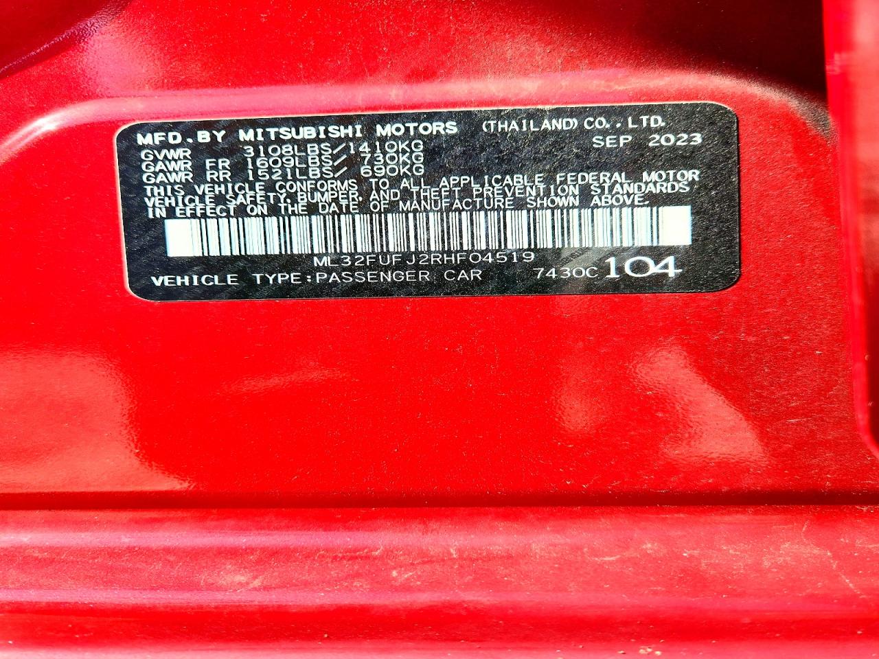 2024 Mitsubishi Mirage G4 Es Red vin: ML32FUFJ2RHF04519