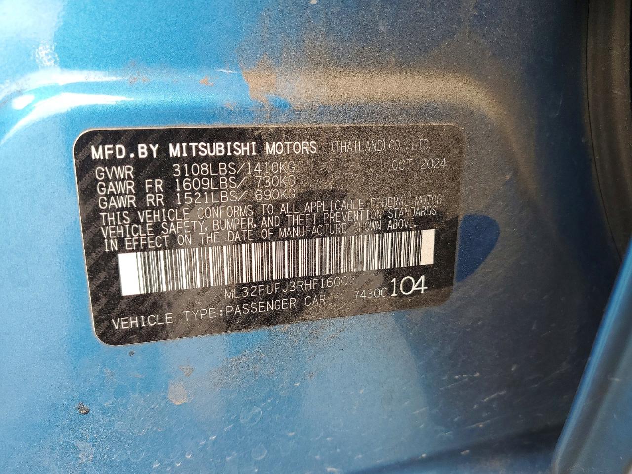 2024 Mitsubishi Mirage G4 Es Blue vin: ML32FUFJ3RHF16002