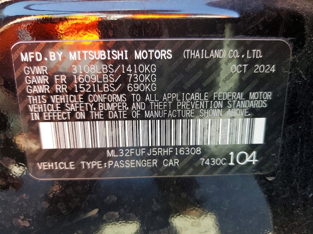 2024 Mitsubishi Mirage G4 Es/g4 Le/g4 Black Edition Black vin: ML32FUFJ5RHF16308
