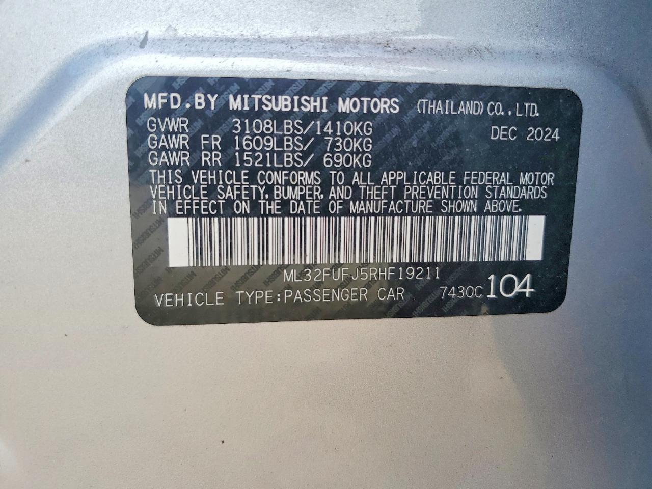 2024 Mitsubishi Mirage G4 Es Silver vin: ML32FUFJ5RHF19211