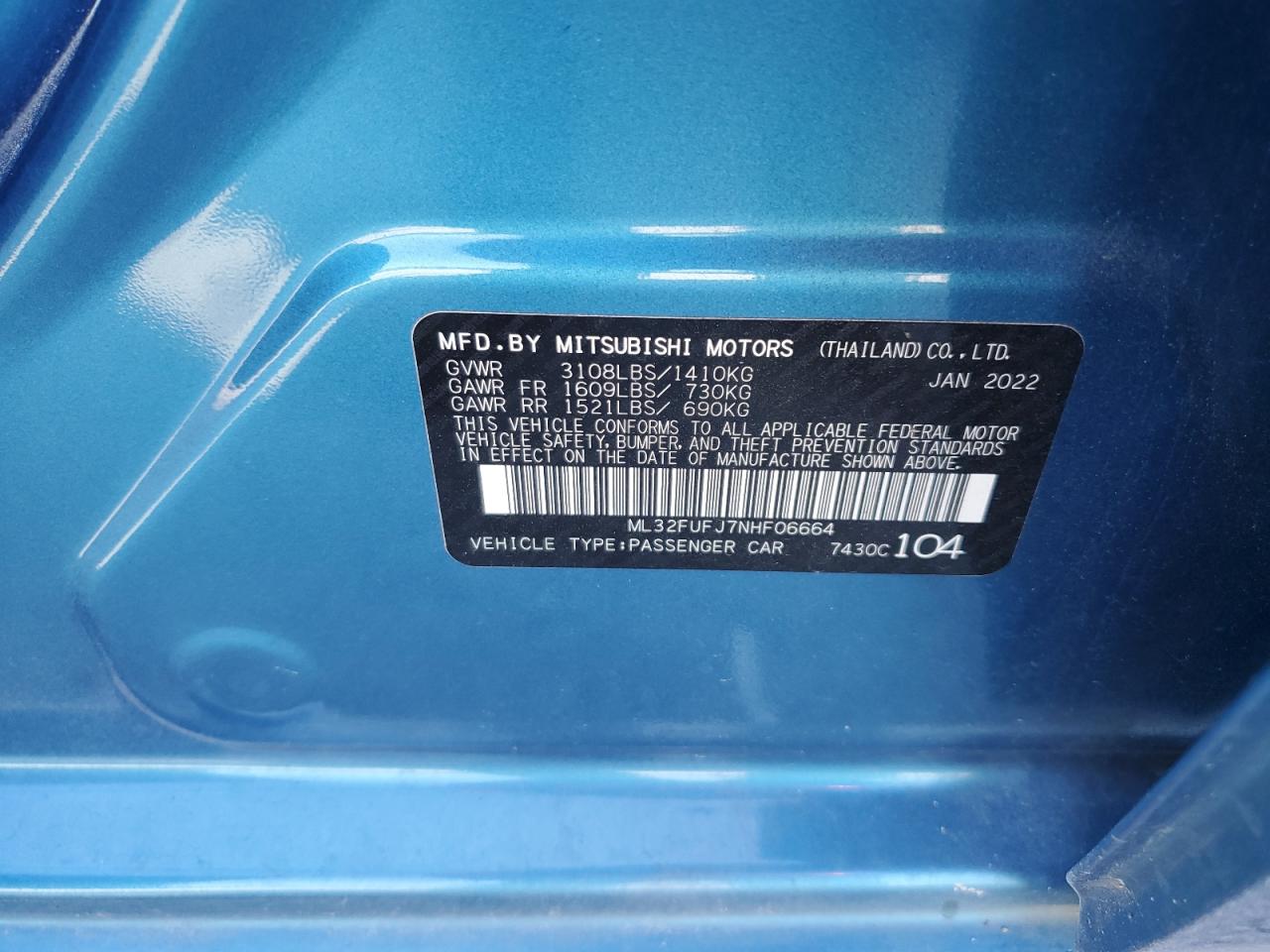 2022 Mitsubishi Mirage G4 Es Синий vin: ML32FUFJ7NHF06664