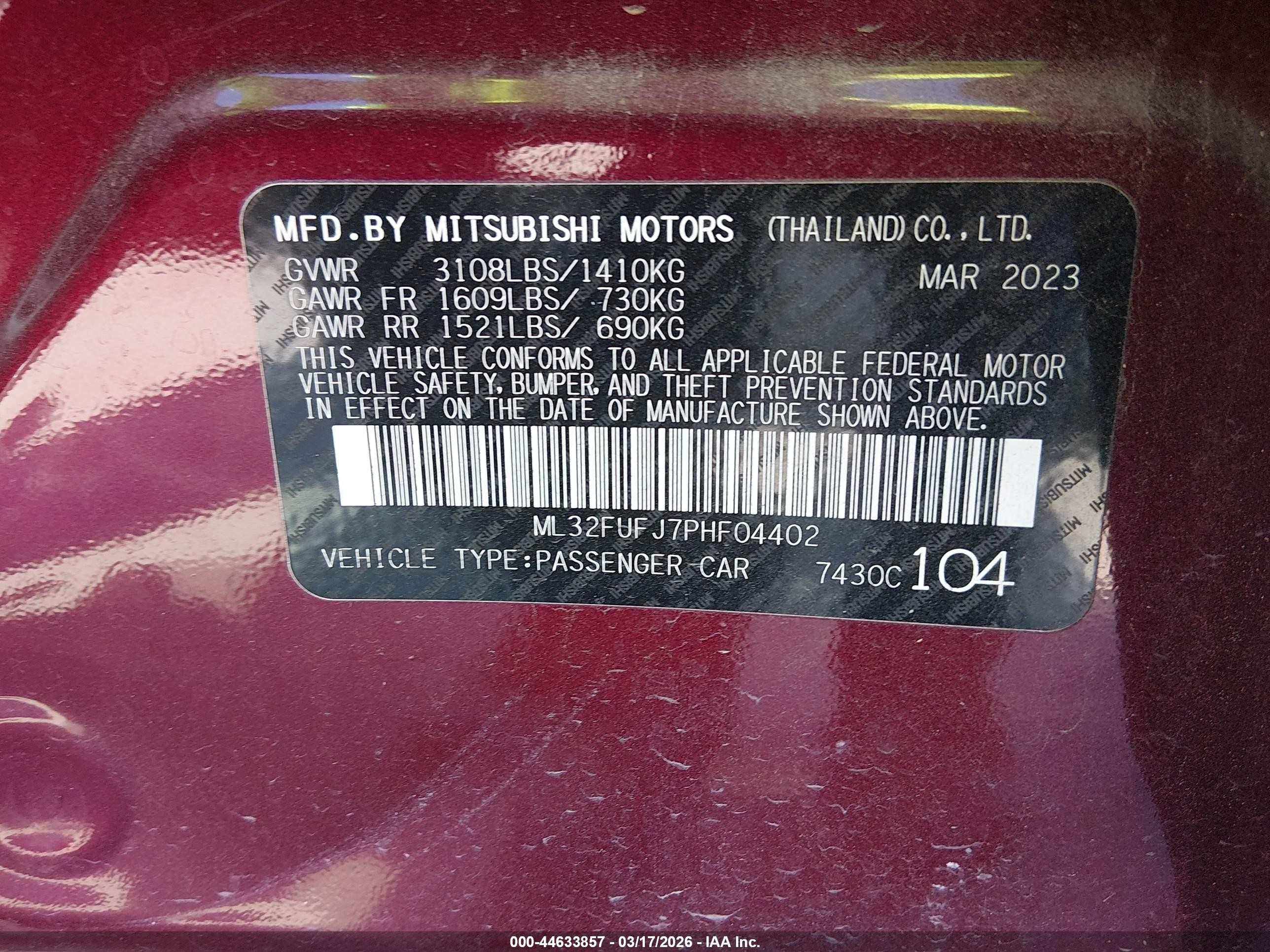 2023 Mitsubishi Mirage G4 Es Темно-бордовый vin: ML32FUFJ7PHF04402