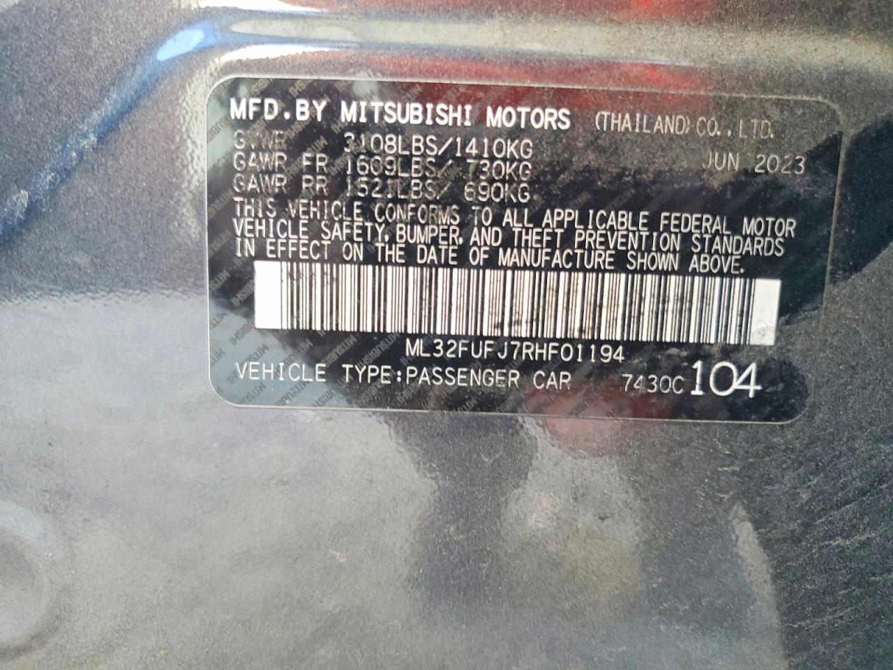 2024 Mitsubishi Mirage Black vin: ML32FUFJ7RHF01194