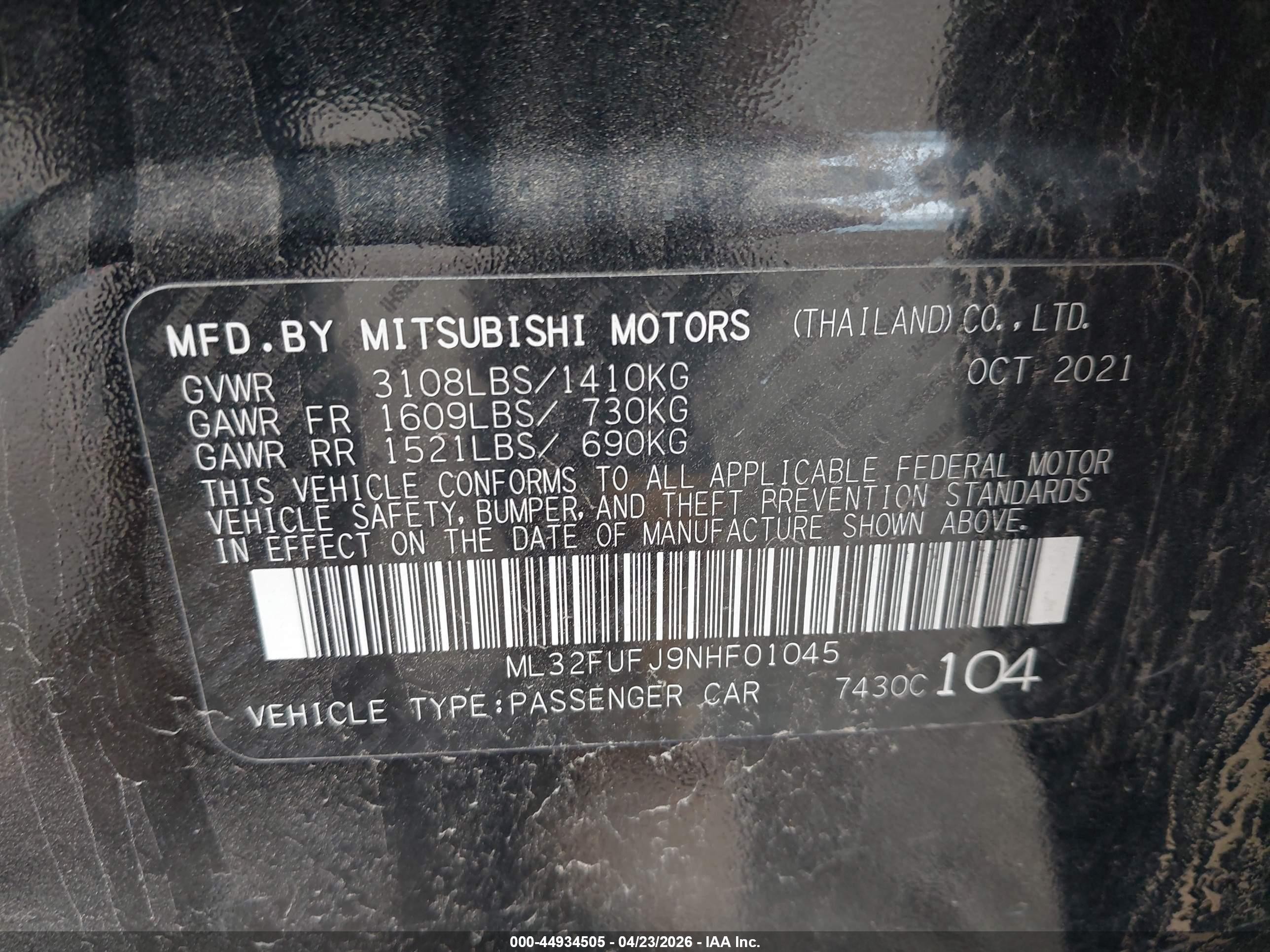 2022 Mitsubishi Mirage G4 Es Черный vin: ML32FUFJ9NHF01045