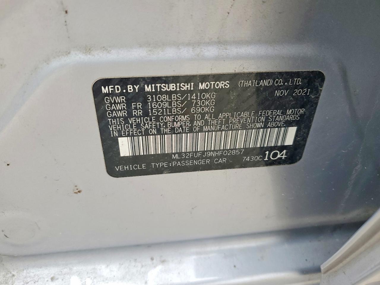 2022 Mitsubishi Mirage G4 Es Silver vin: ML32FUFJ9NHF02857