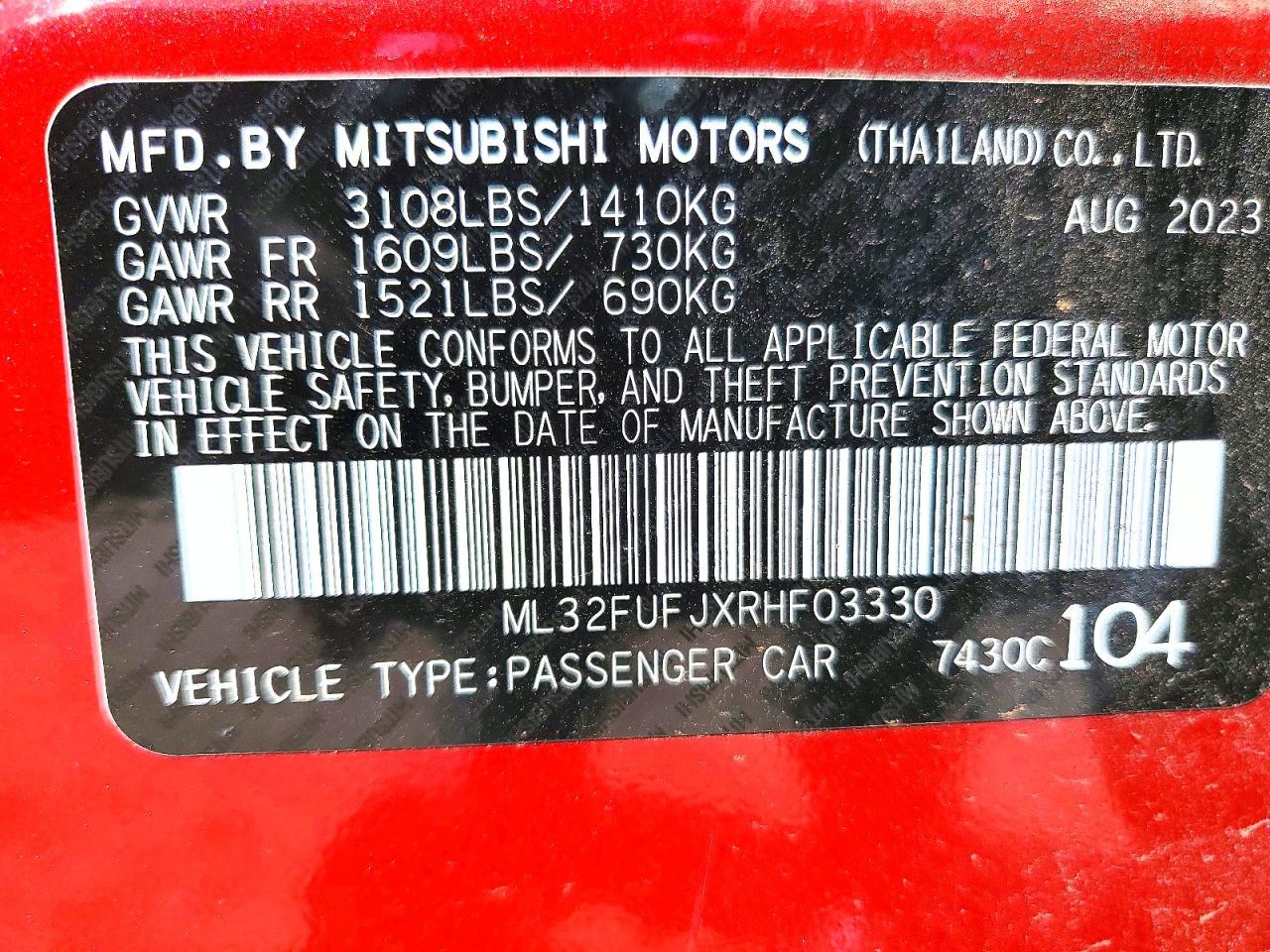 2024 Mitsubishi Mirage G4 Es Red vin: ML32FUFJXRHF03330