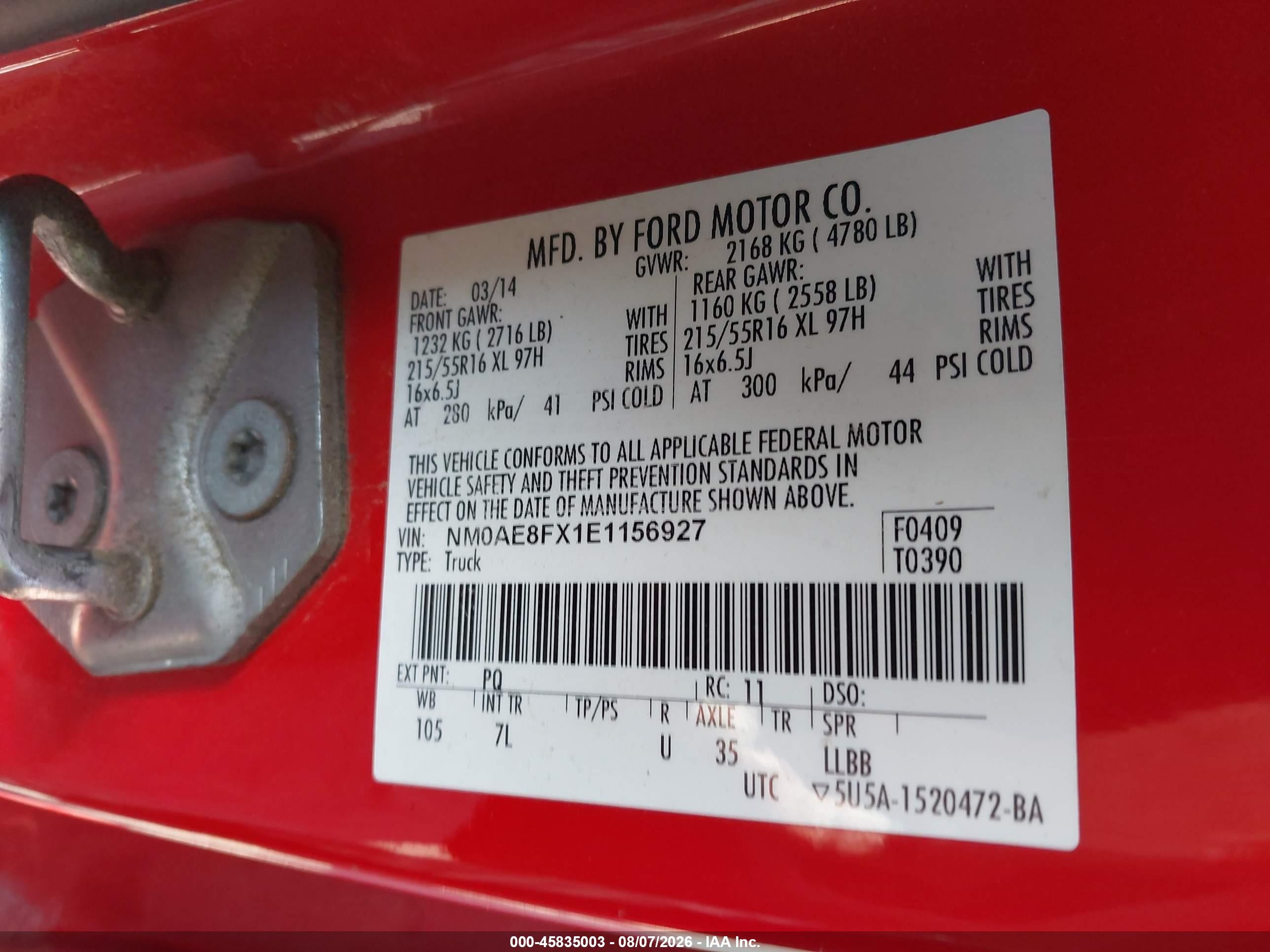 2014 Ford Transit Connect Xlt Red vin: NM0AE8FX1E1156927