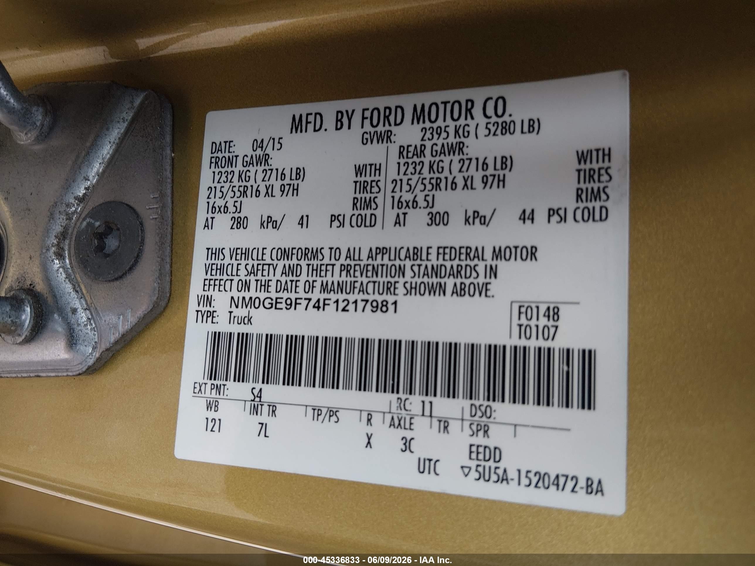 2015 Ford Transit Connect Xlt Gold vin: NM0GE9F74F1217981