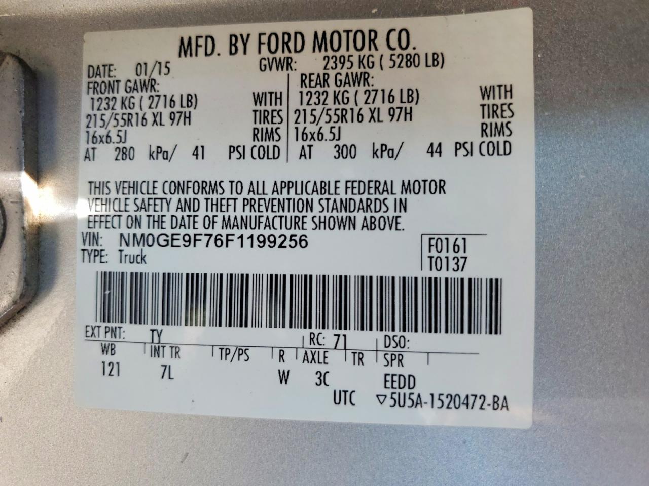 2015 Ford Transit Connect Xlt Gray vin: NM0GE9F76F1199256
