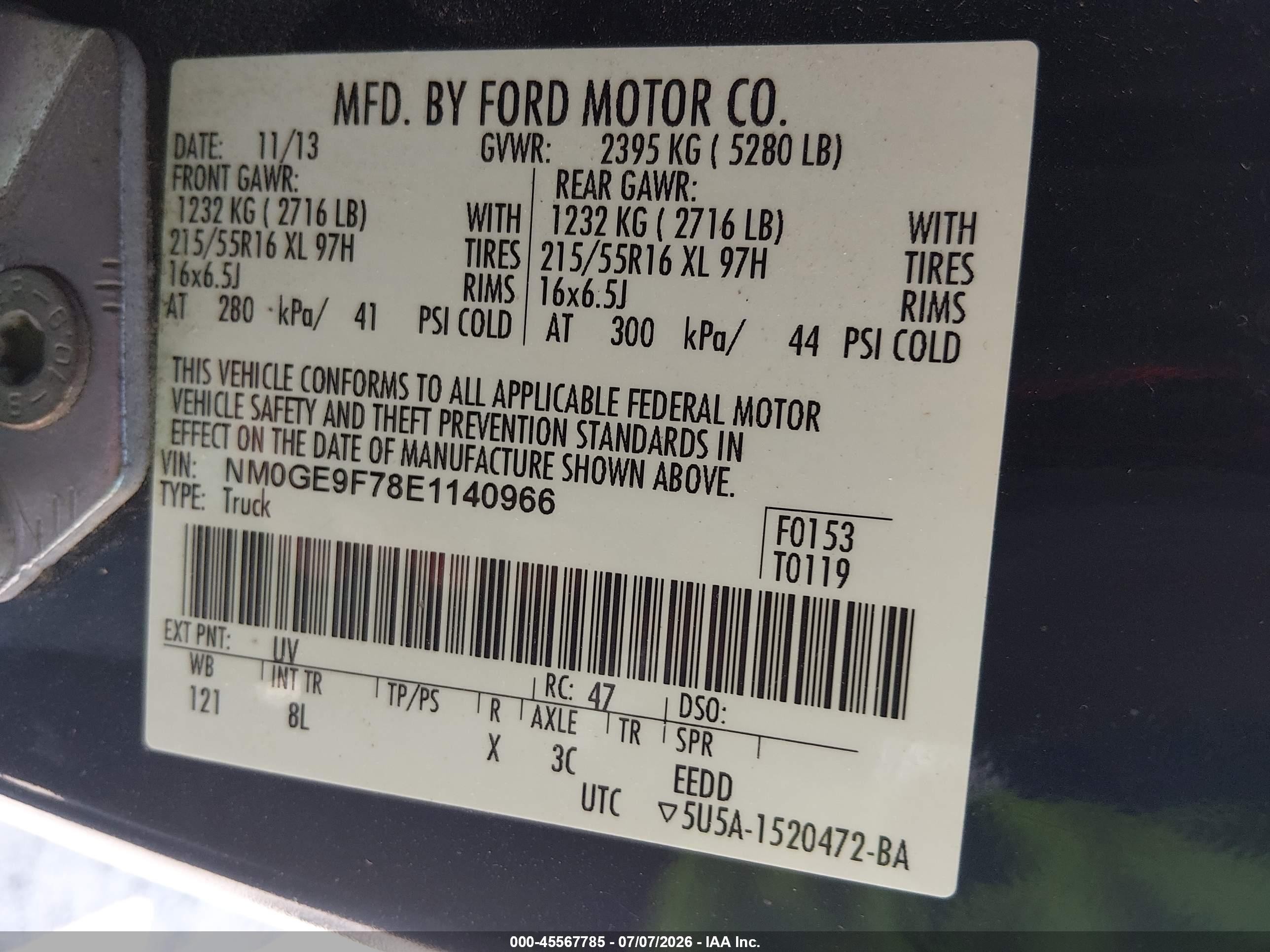 2014 Ford Transit Connect Xlt Blue vin: NM0GE9F78E1140966