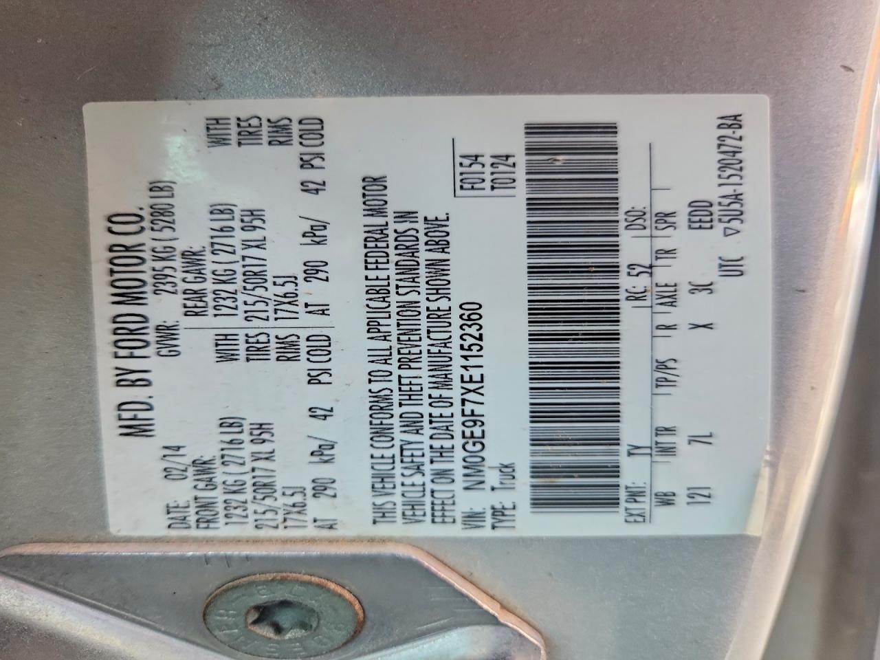 2014 Ford Transit Connect Xlt Silver vin: NM0GE9F7XE1152360