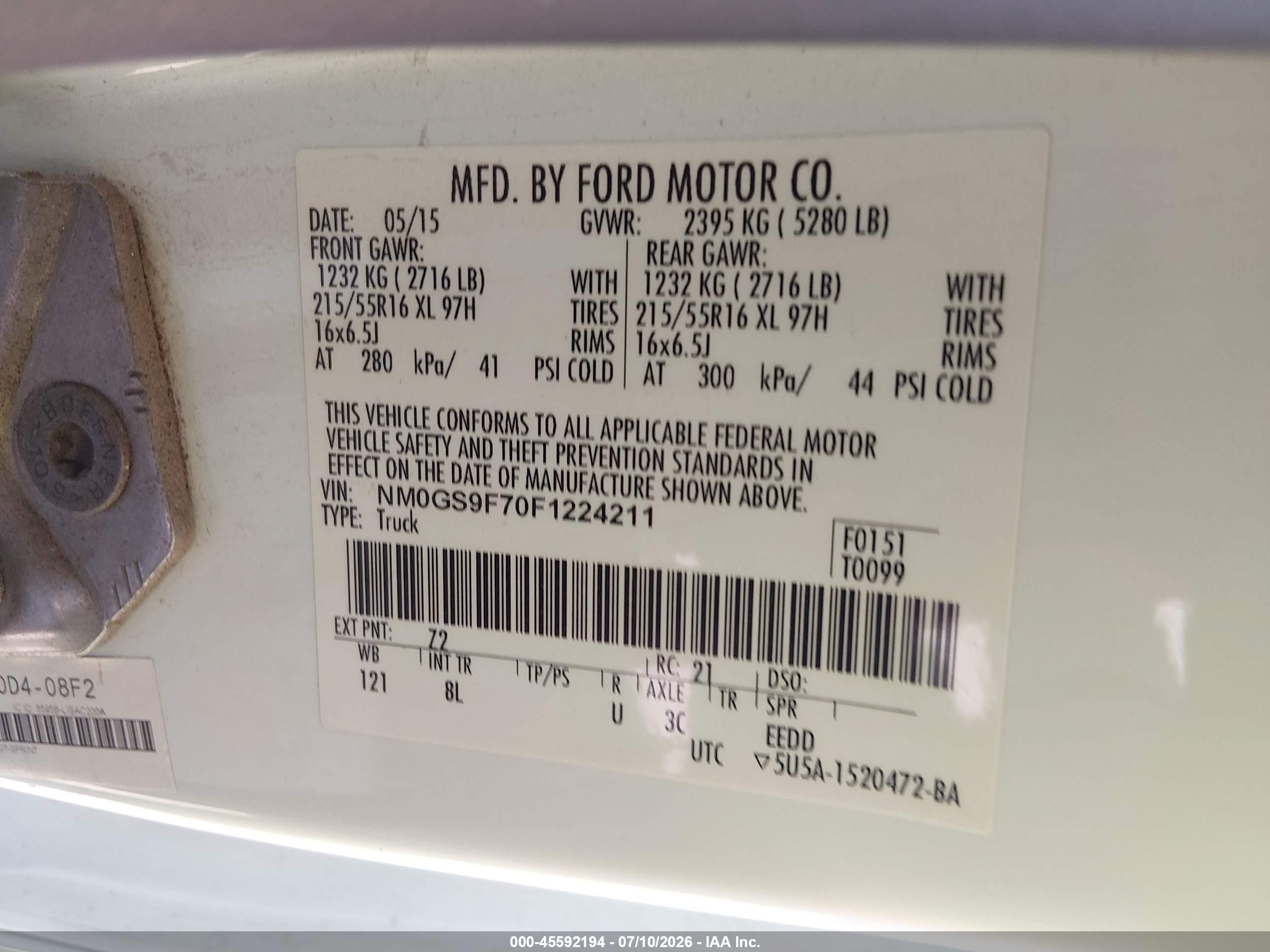 2015 Ford Transit Connect Xlt Белый vin: NM0GS9F70F1224211