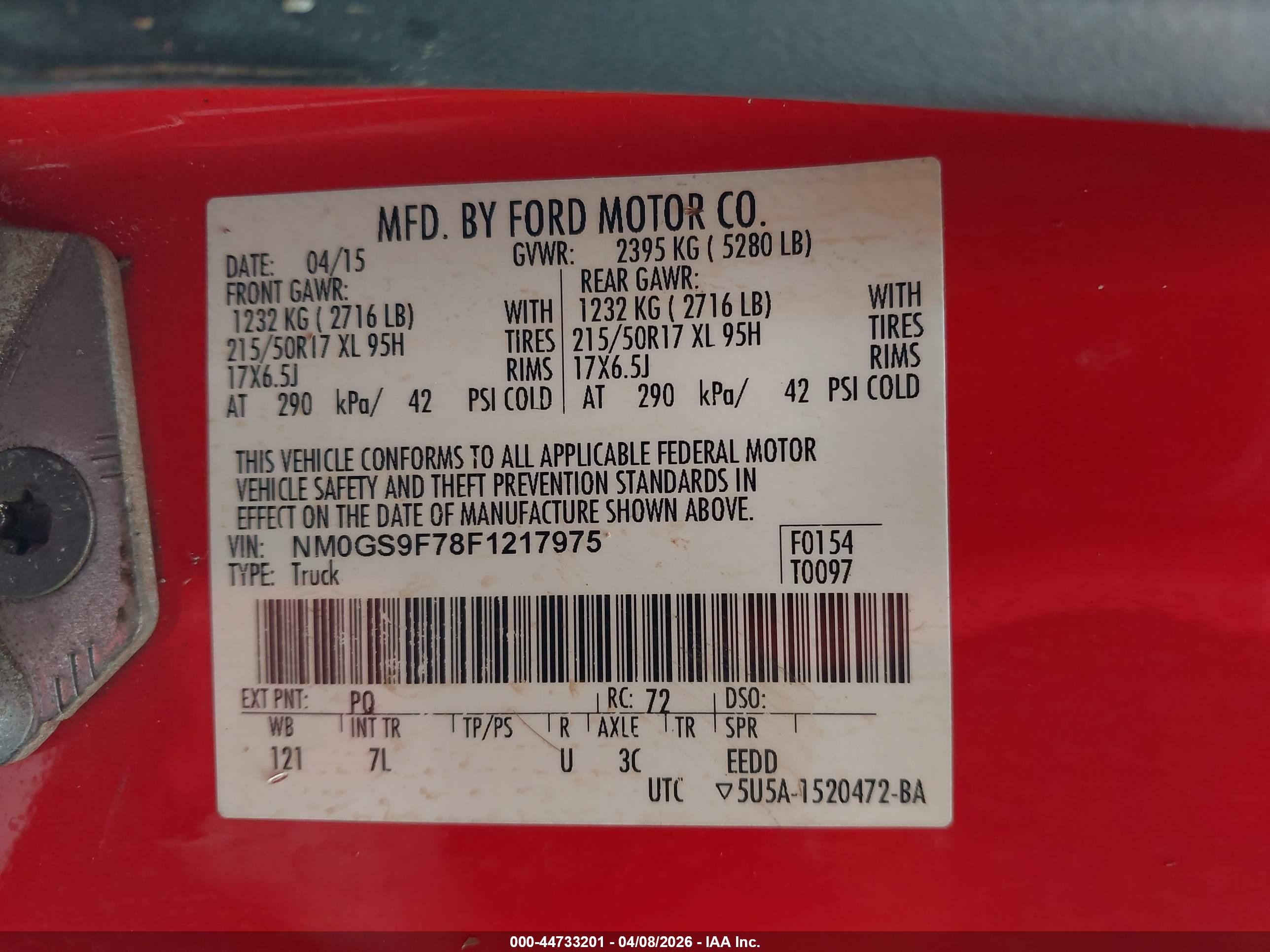 2015 Ford Transit Connect Xlt Red vin: NM0GS9F78F1217975